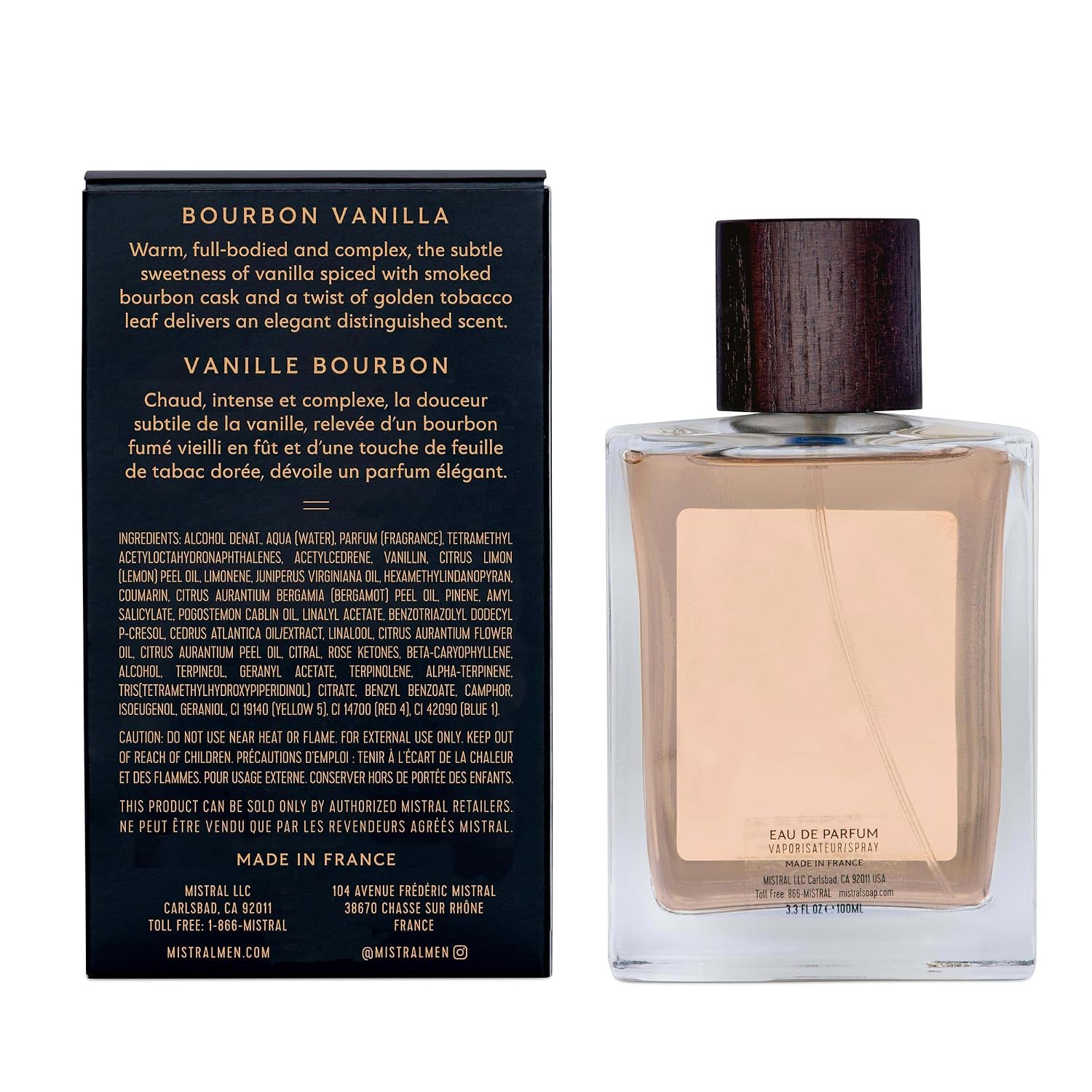 Mistral Bourbon Vanilla Eau de Parfum for Men, Men's Cologne, 3.4 Oz | Warm & Sweet Masculine Scent with Vanilla, Patchouli & Sandalwood, Cruelty-Free, Long-Lasting Perfume, Made in France