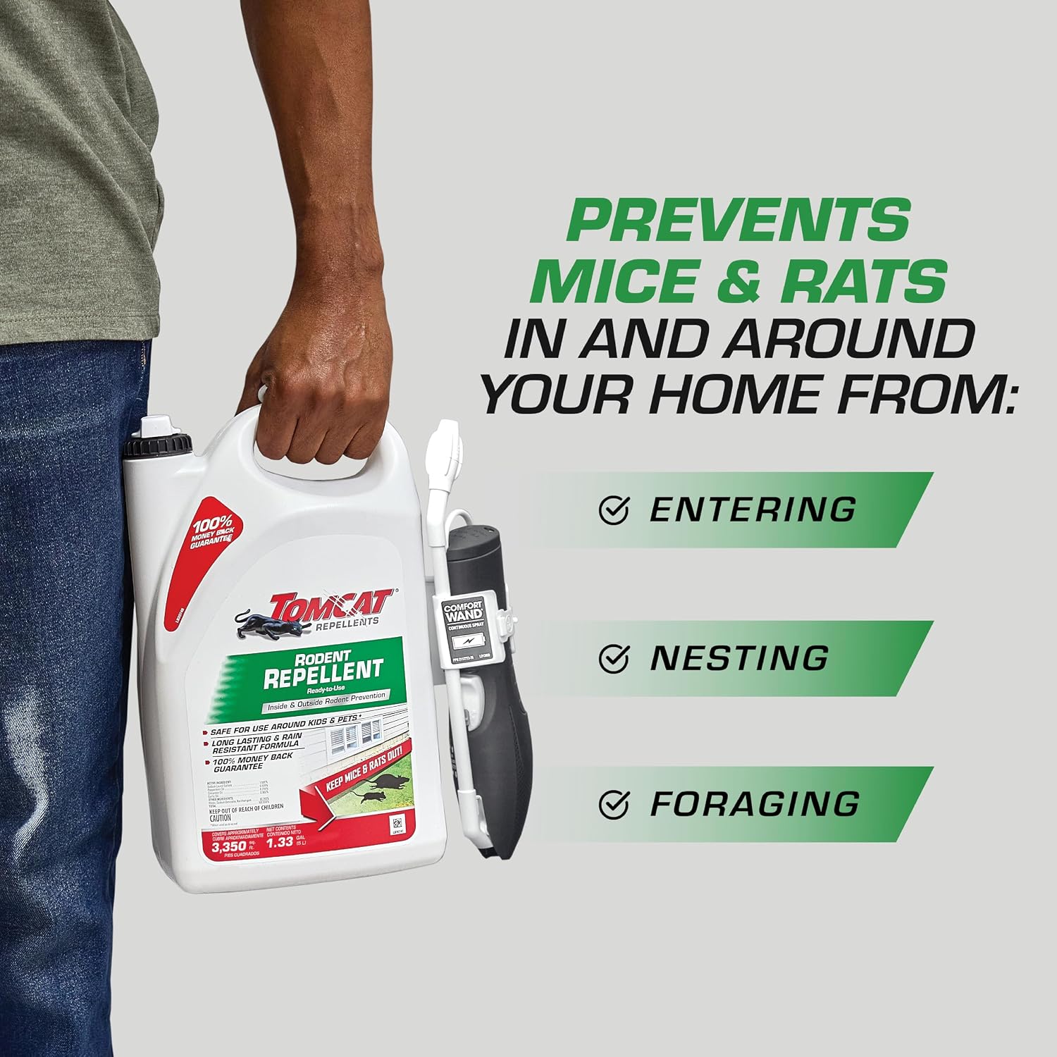 Tomcat Repellents Rodent Repellent Ready-to-Use with Comfort Wand, 1 gal. | For Indoor and Outdoor Mouse and Rat Prevention, Peppermint Oil Spray for Rodents with Cinnamon & Garlic Essential Oils