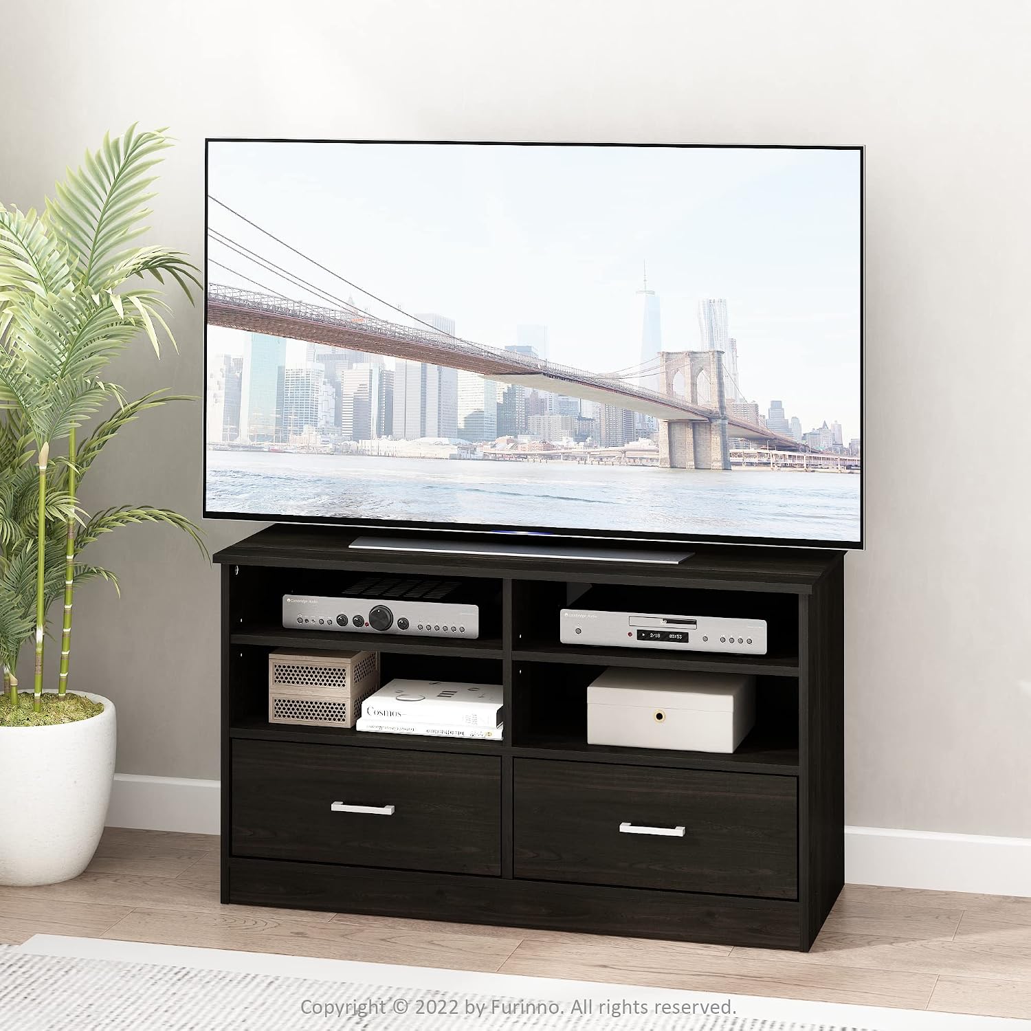 Furinno Fowler Multipurpose TV Stand Bookshelves, French Oak Grey
