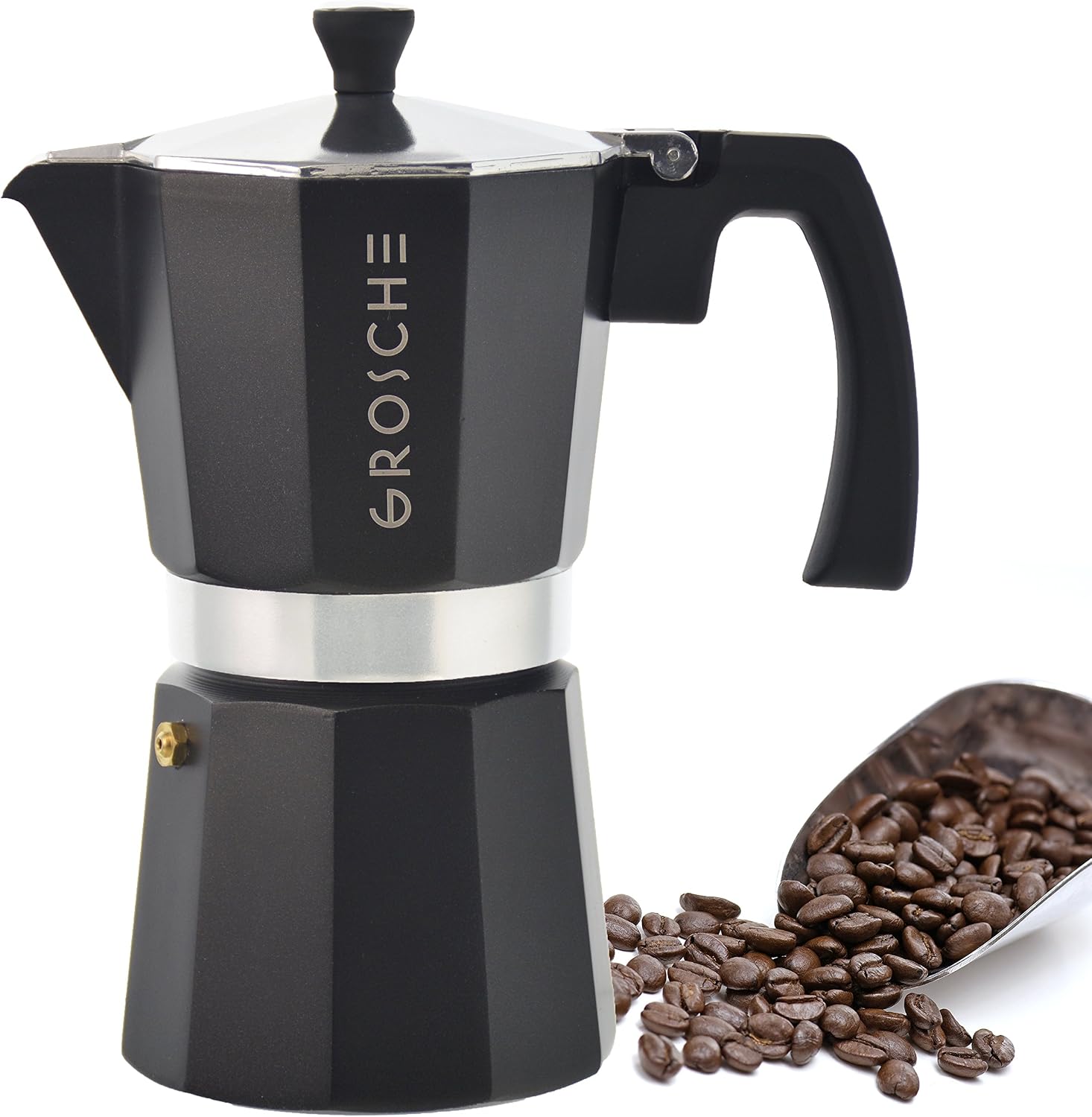 GROSCHE Milano Moka Pot | 9 Espresso Cup - 15.2 oz | Stovetop Espresso Percolator & Coffee Maker – Portable, Ideal for Home and Camping | Cuban Coffee Maker And Italian Moka Pot For Stovetop Espresso; For Gas, Electric, And Propane Stoves With A Soft-Tou…