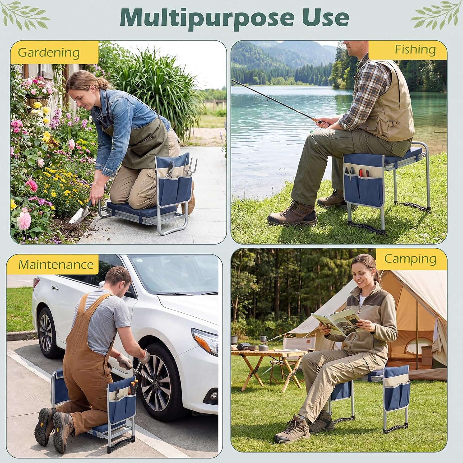 Goplus Garden Kneeler and Seat, Foldable Garden Bench for Kneeling & Sitting, Widened 8" EVA Soft Foam Pad