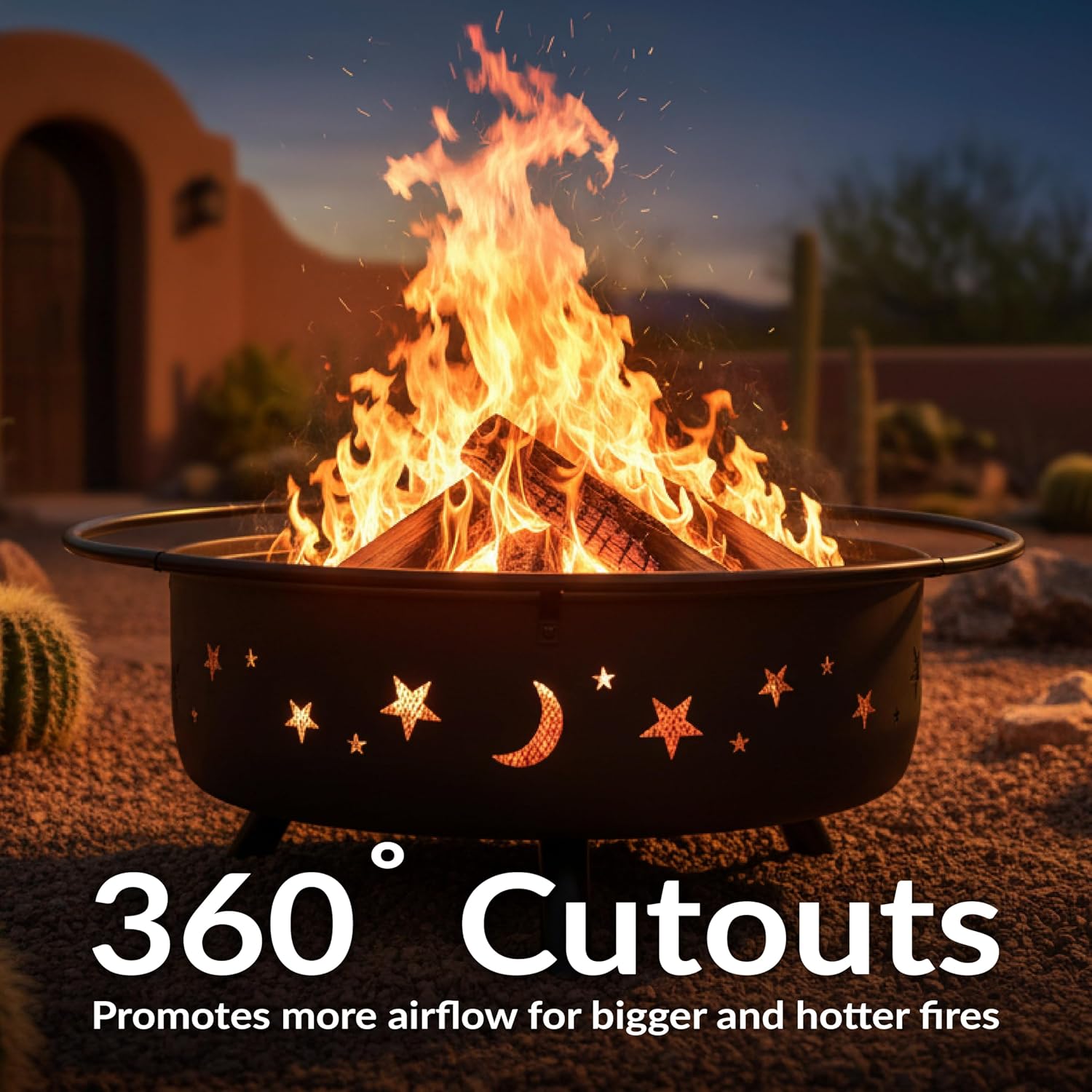 Sunnydaze Cosmic 42" Large Outdoor Fire Pit, Wood Burning, 34" Bowl Dia | Bronze, Heavy Duty Steel Metal, Includes Spark Screen, Wood Grate, & Poker, Round Backyard Firepit for Outside, Patio, Deck