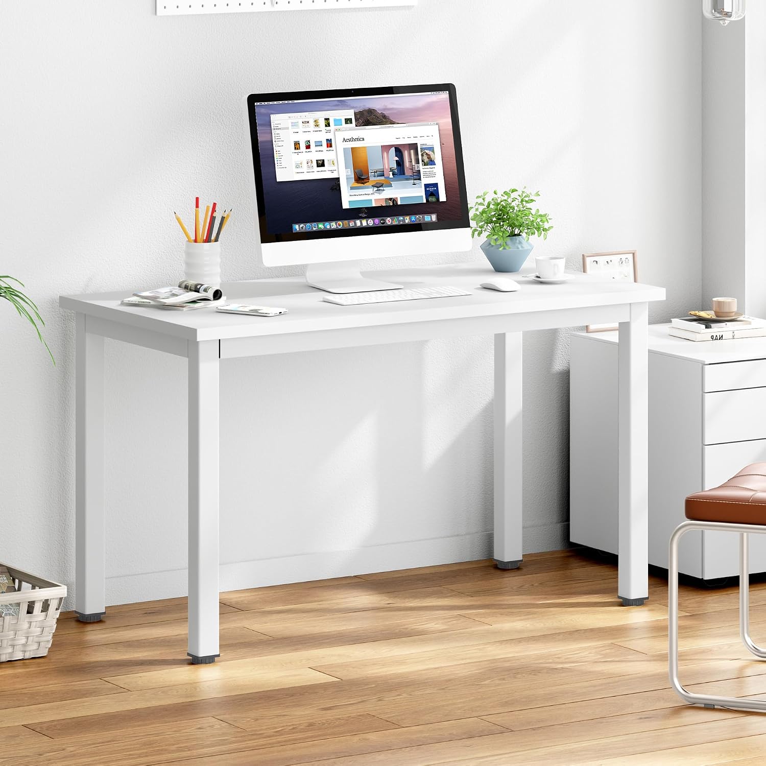 DlandHome 47 inches Medium Computer Desk for Bedroom, Retro