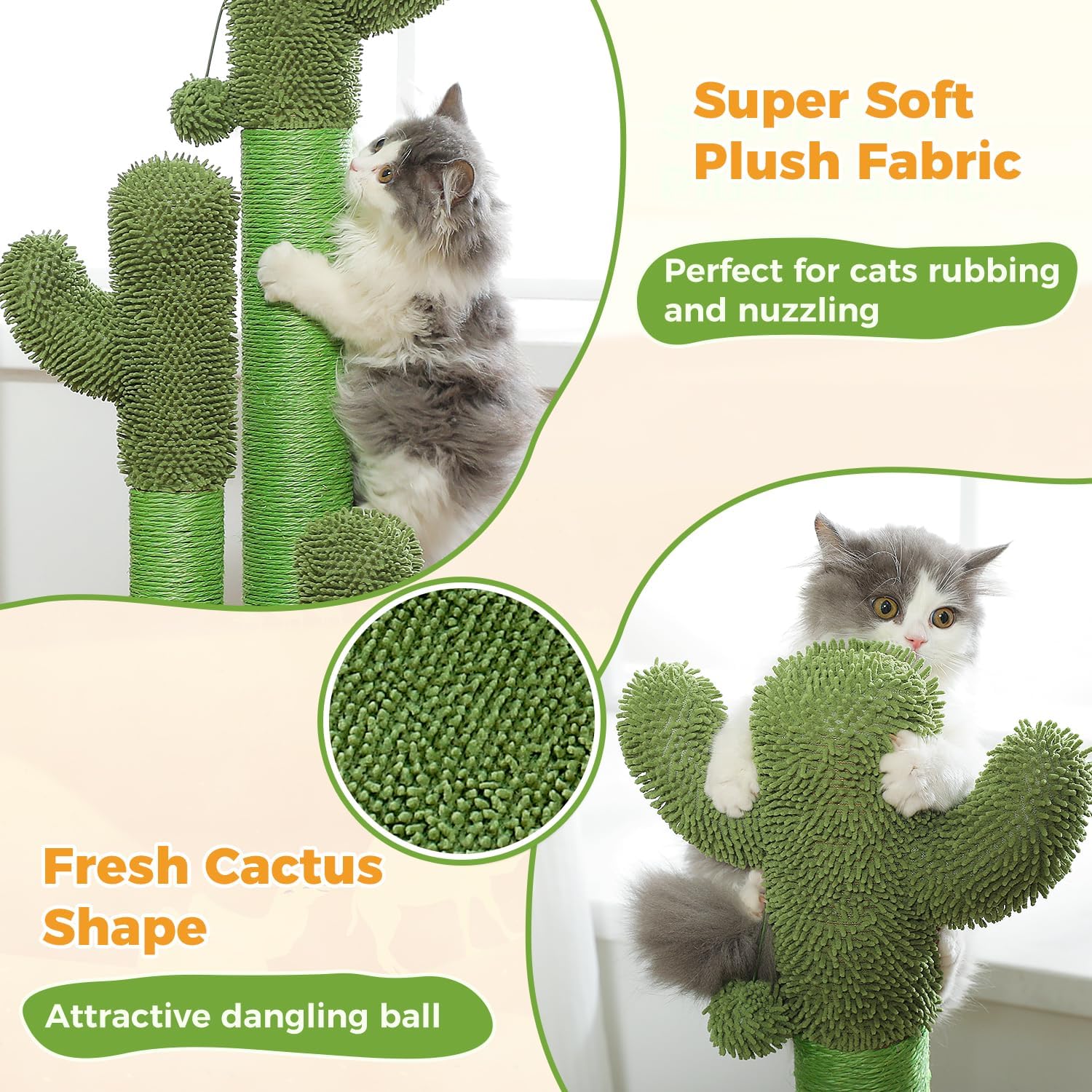 PAWZ Road Cactus Cat Scratching Post 23”Cat Scratcher with Toy Ball