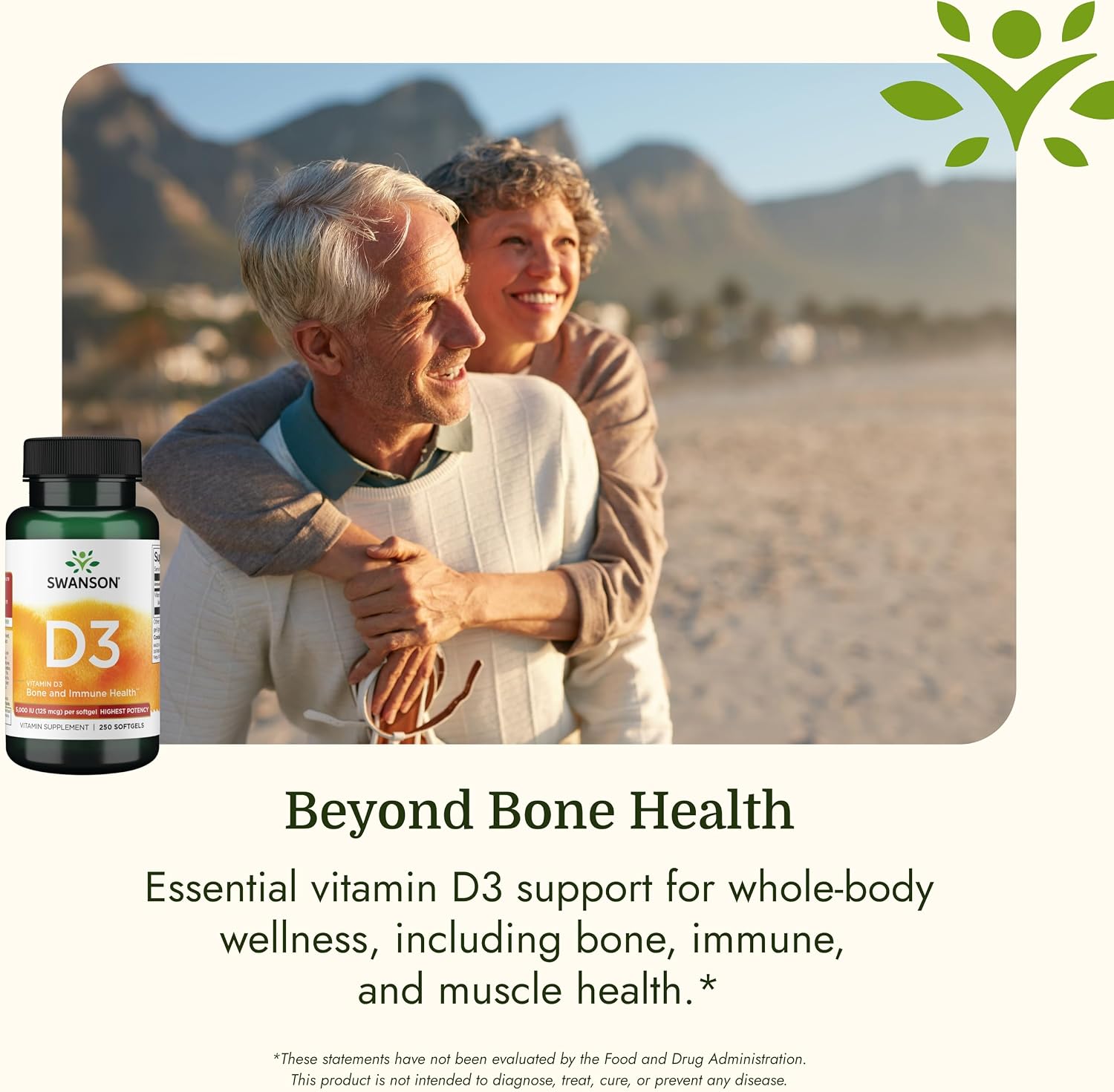 Swanson Vitamin D3 5,000 IU, 125 mcg Cholecalciferol, 250 Softgels | For Sun-Deprived Adults Seeking Bone, Immune, and Heart Support, 125 mcg Cholecalciferol, the Active Vitamin D3