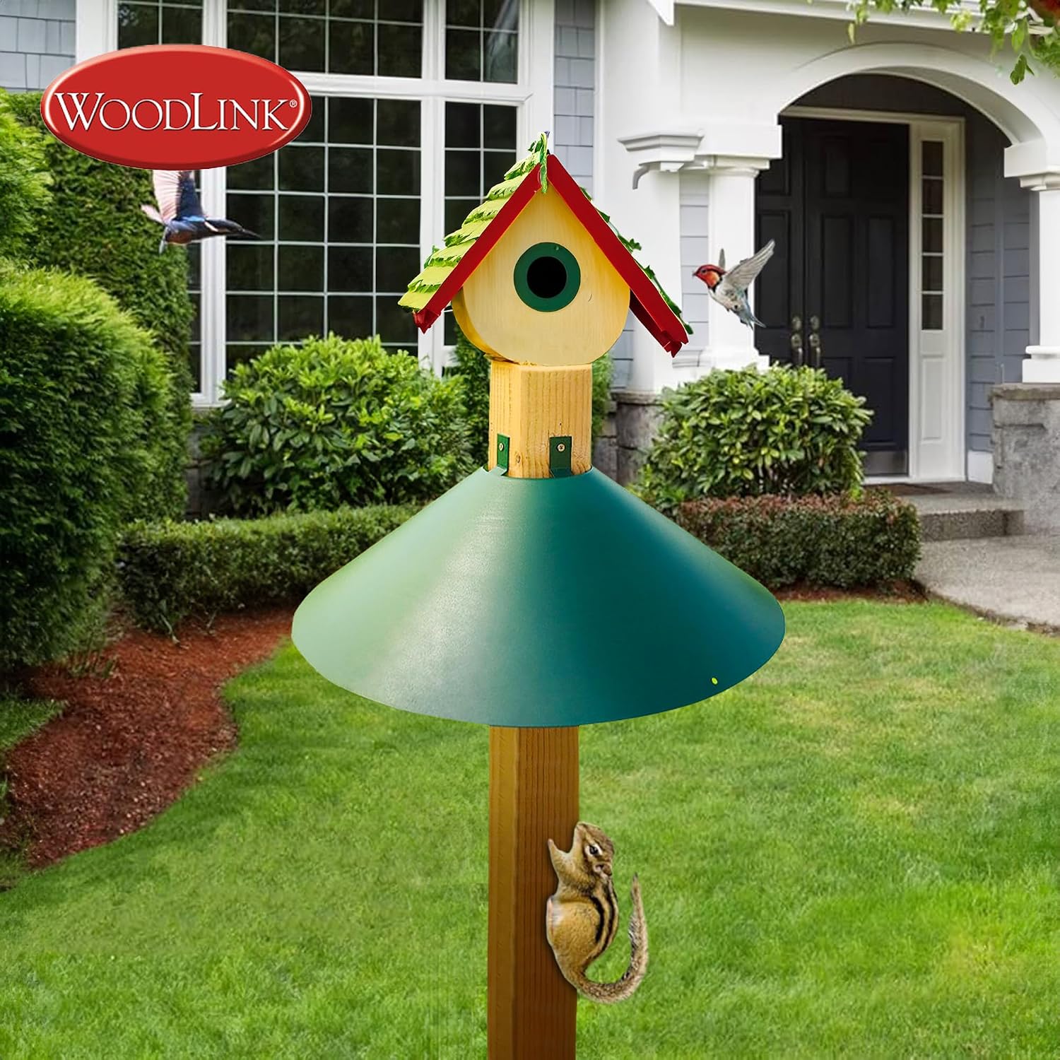 Woodlink Metal 4 x 4 Inch Wrap Around Bird Feeder Squirrel Baffle Guard Pole Posts to Deter Squirrels, Racoons, and Critters from Bird Feeders, Green