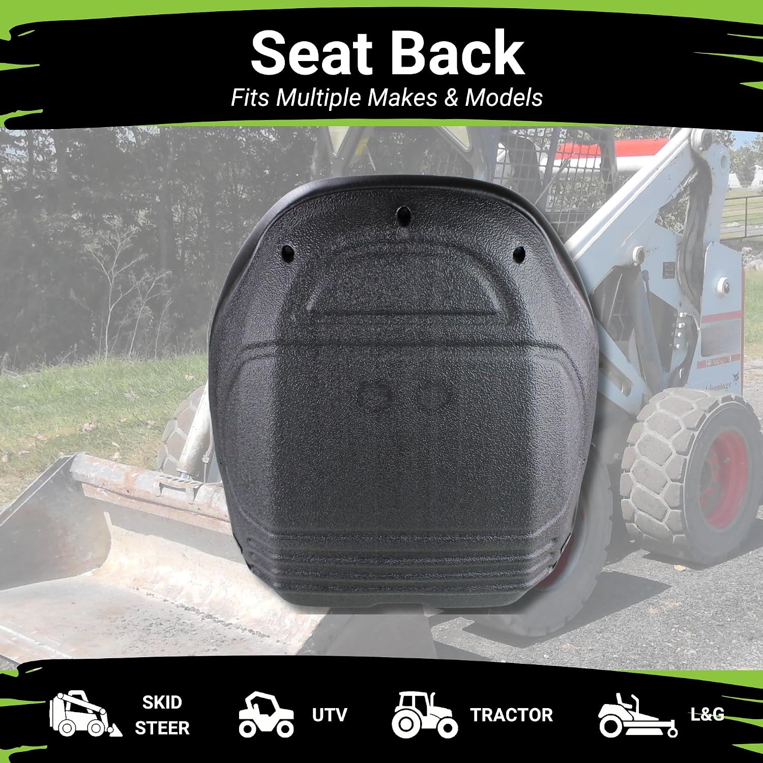 Eparts Universal Tractor Seat Replacement, Compact High Back Lawn Mower Seat, Black Forklift Seat, Central Drain Hole