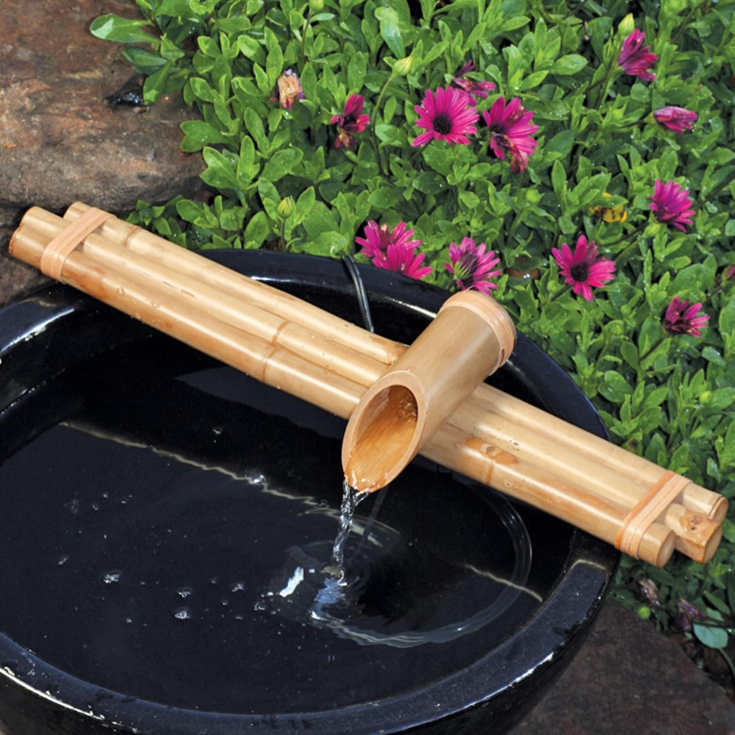 18" Three-Arm Zen Bamboo Fountain Kit with Pump – Large Split-Resistant Bamboo Water Feature for Bowls, Basins