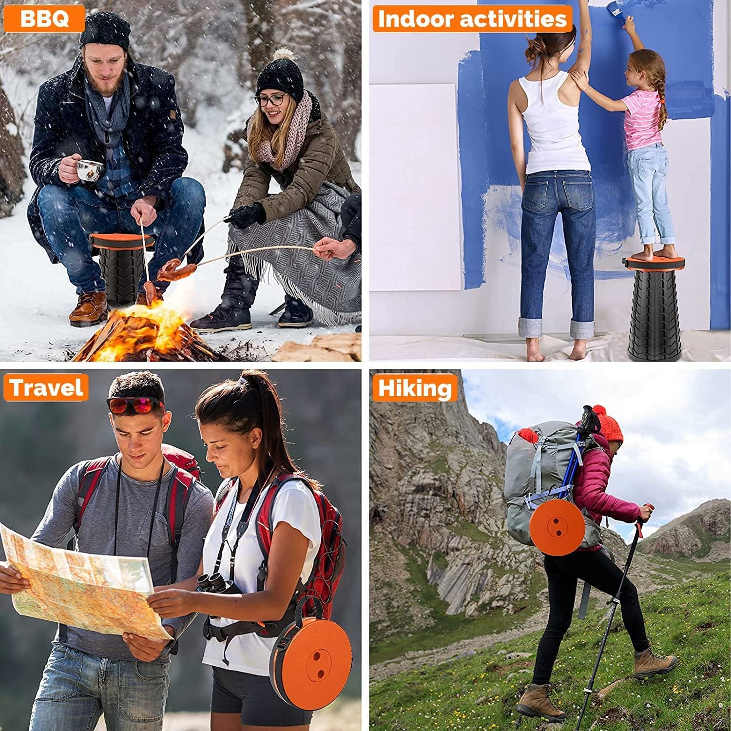 Fishboy Collapsible Stool for Adults, Portable Folding Camping Seat, 400lbs