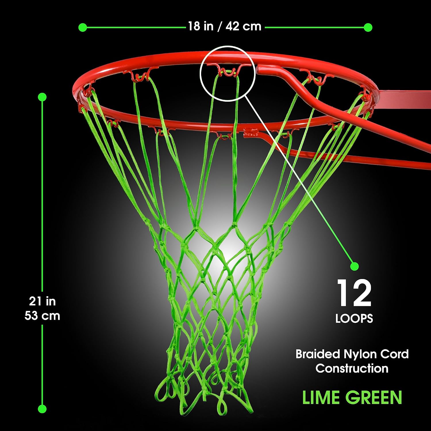 Cannon Sports Heavy Duty Basketball Net Replacement - 21 Inches - 12 Loop Standard Size - Weather Resistant for Indoor/Outdoor Courts - Fits All Standard Rims