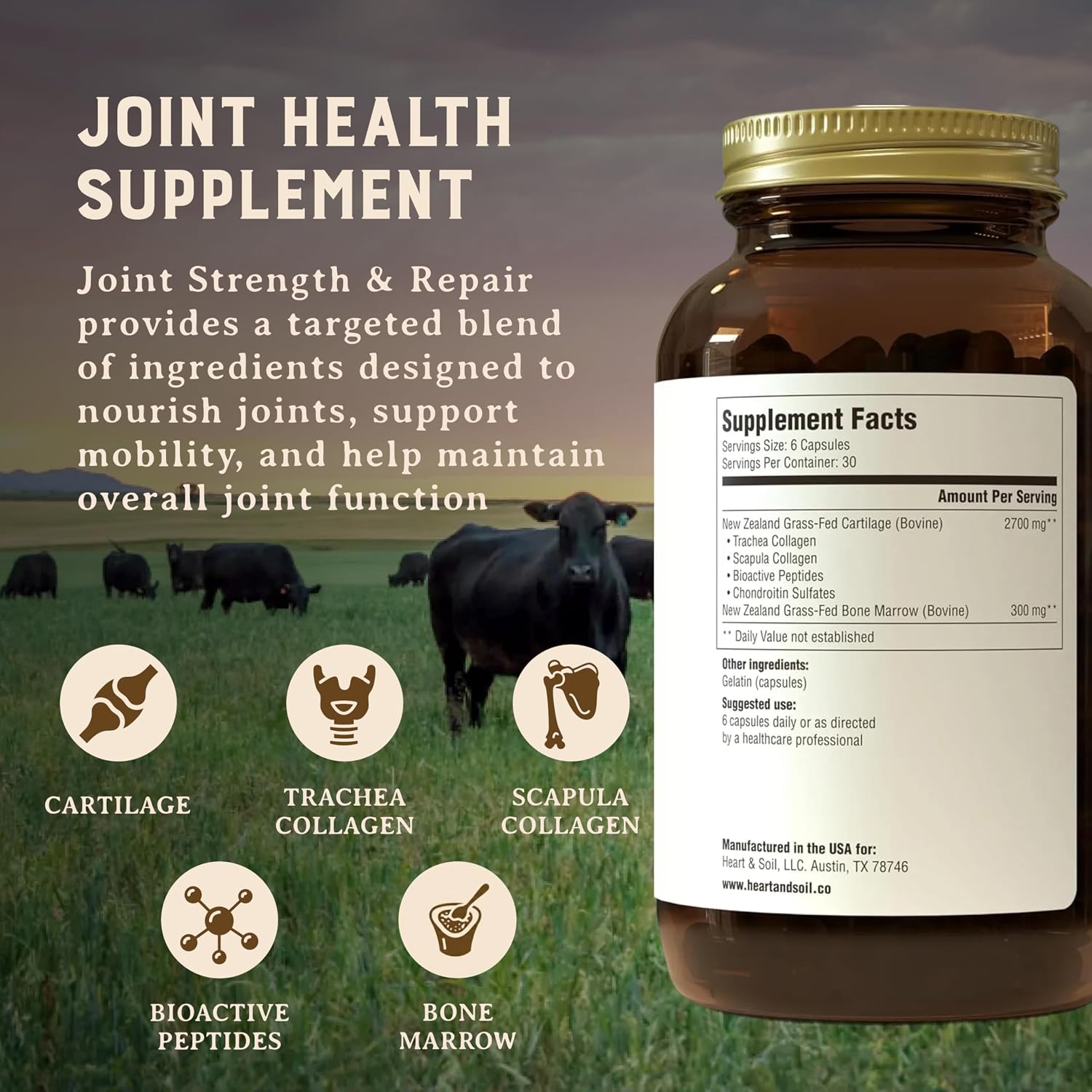HEART & SOIL Beef Brain Supplement, 180 Capsules