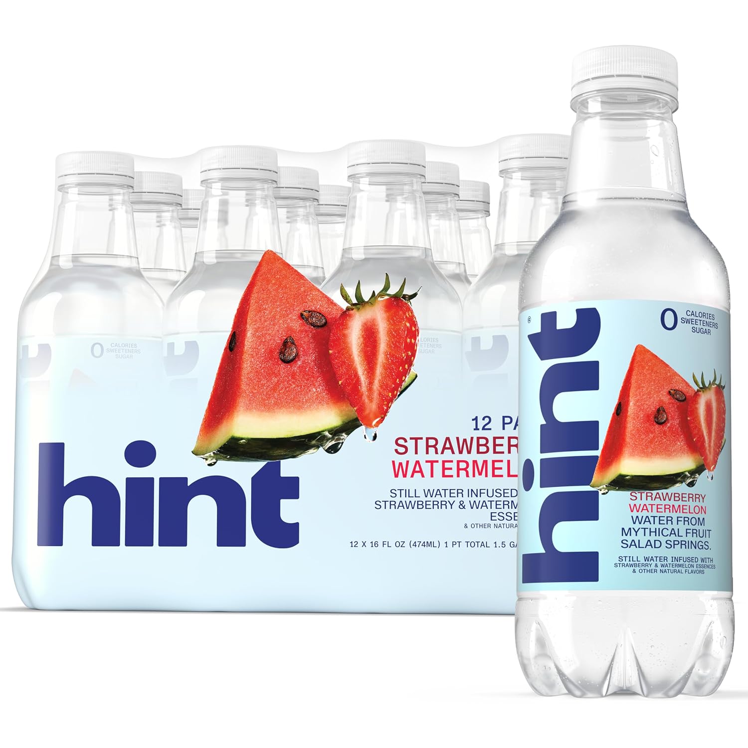 Hint Flavored Water Zero Sugar 0 Calories - Pineapple 16 FL Oz (12 pack) | Crisp, refreshing water, fruit flavors. 0 calories, 0 sugar, 0 sweeteners. Hydration for wellness. Gluten-free, Kosher, Vegan