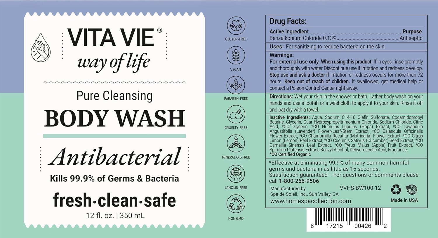 Lemon Body Wash, Antibacterial Soap With Tea Tree Oil, 12 Fl Oz