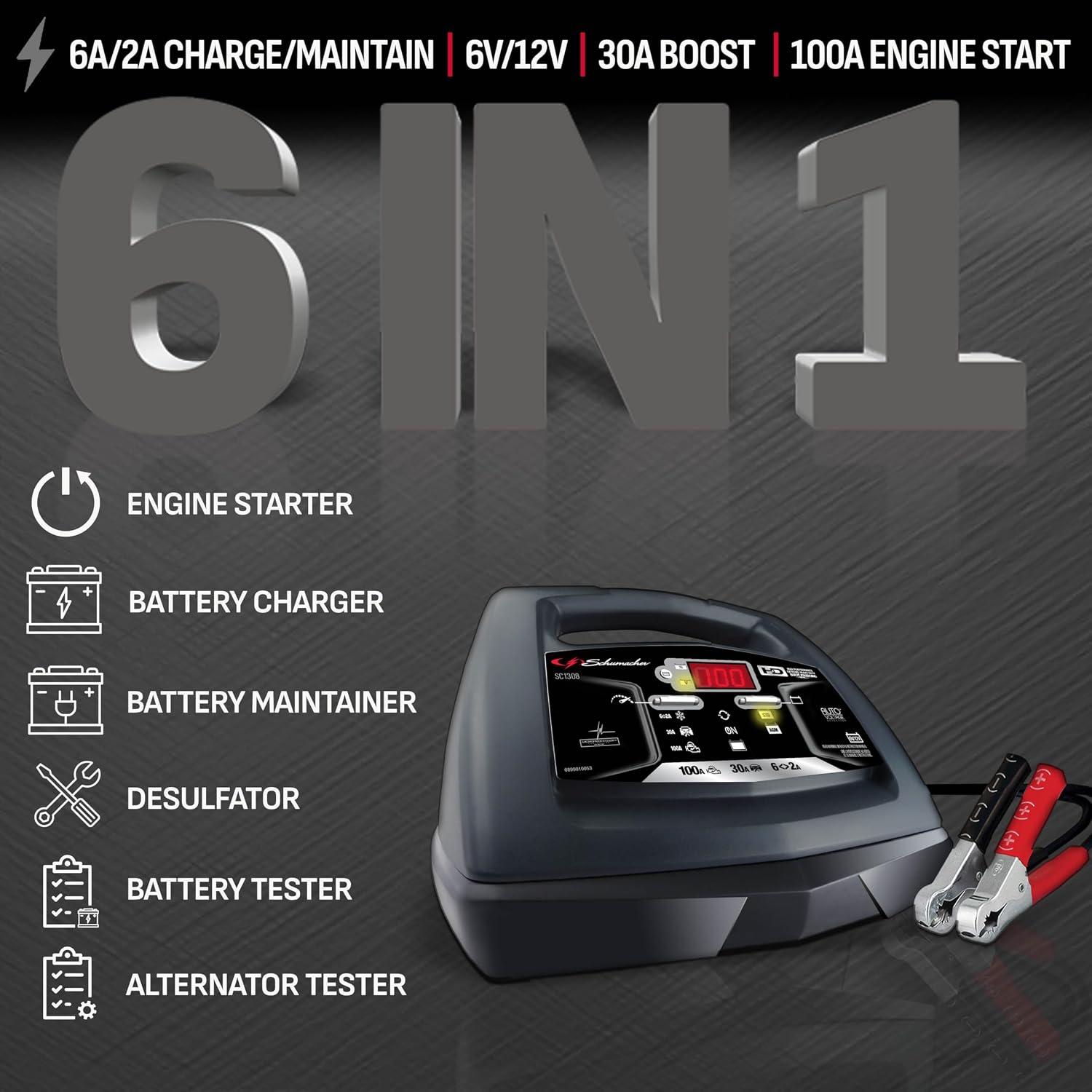 Schumacher Electric 6A Car Battery Charger & Maintainer, 6V/12V – SC1308