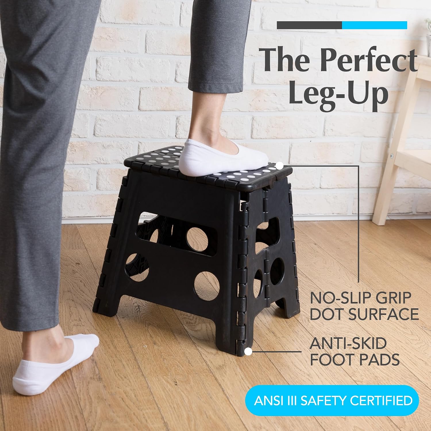 Handy Laundry Folding Step Stool 9 Inch, Black, Non-Slip Holds 300 lbs | 9 Inch, Black, Foldable Collapsible Step Stool, Non-Slip, Holds 300 lbs, Kitchen Bathroom Bedroom, Adults