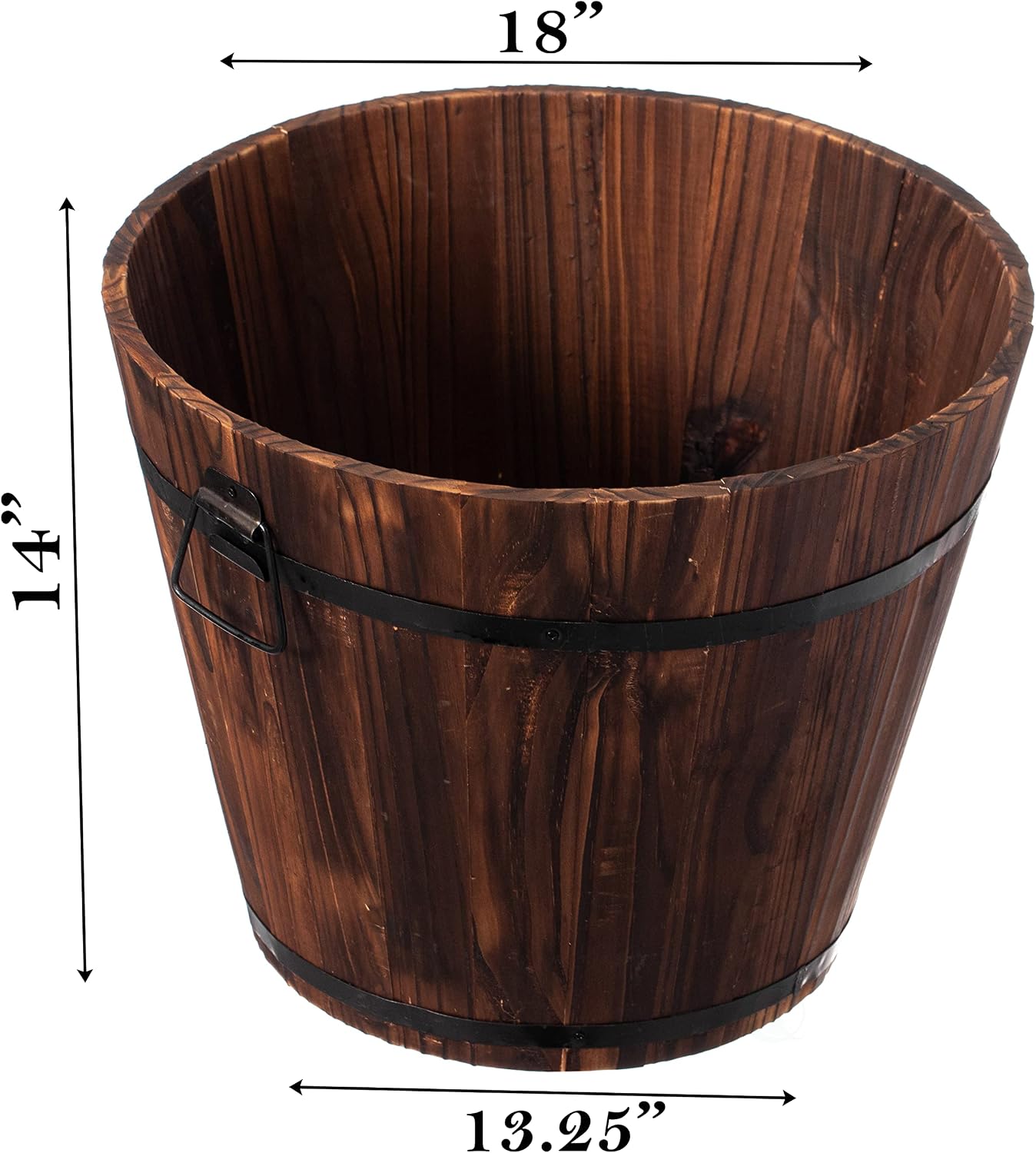 Rustic Wooden Whiskey Barrel Planter with Durable Medal Handles and Drainage Hole - Perfect for Indoor and Outdoor Plants, Herbs, and Vegetables - Medium