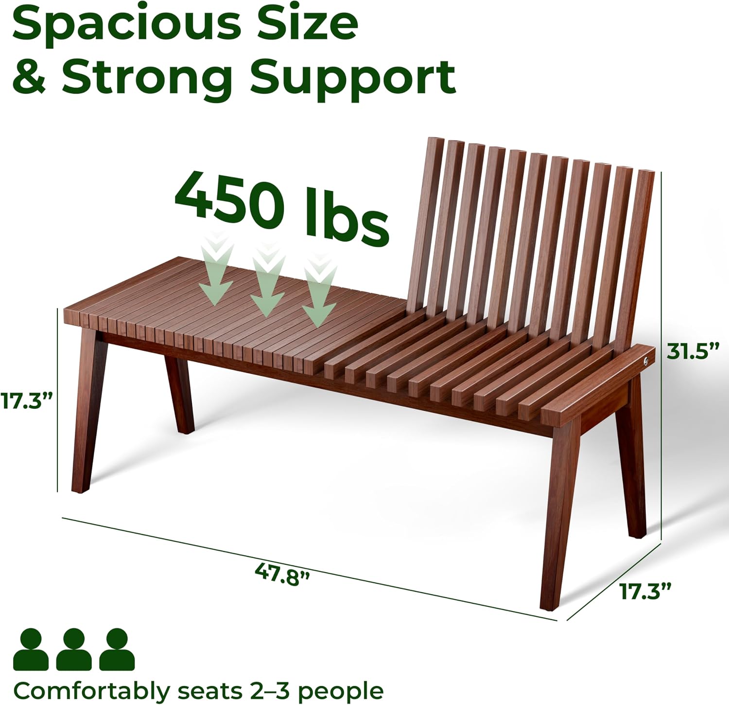 Melino Wooden Bench Outdoor 47" Convertible Acacia Wood Bench, Solid Wood Indoor Patio Benches for Outdoors