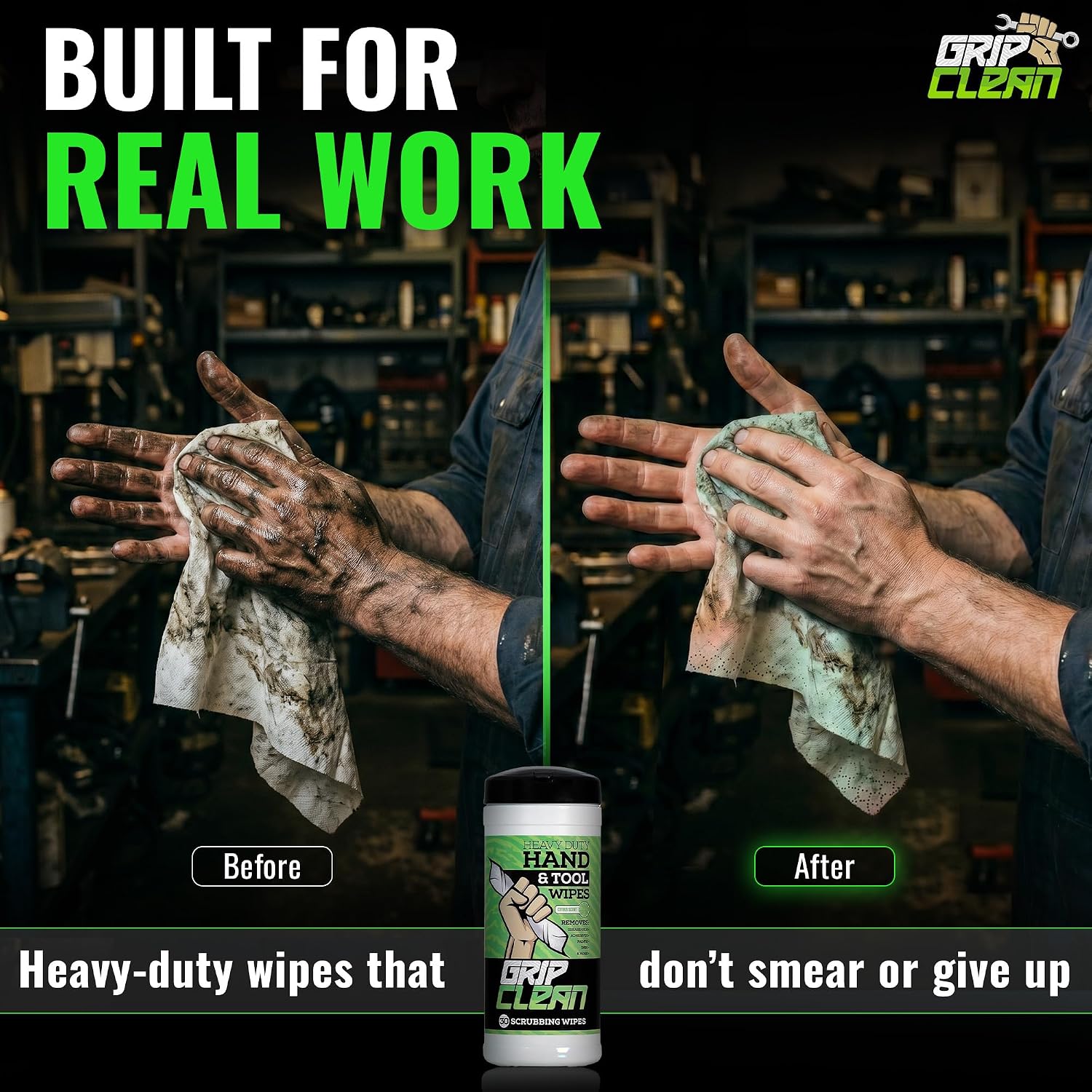 Heavy Duty Hand Cleaning Wipes, Tool Wipes, Waterless Mechanic Hand Cleaner