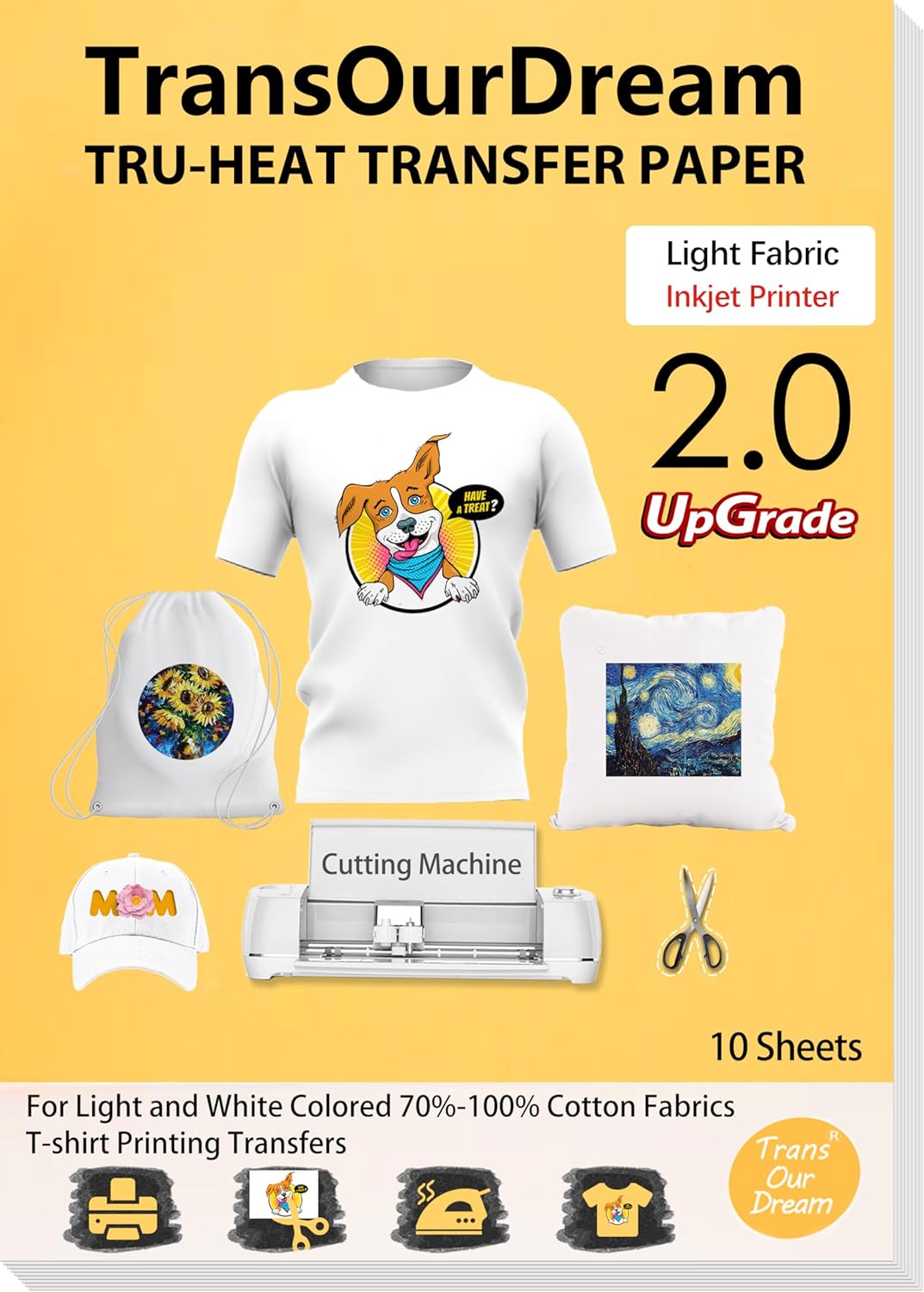 TransOurDream Heat Transfer Paper for Dark T Shirts(10 Sheets, 8.5x11),Printable HTV Heat Transfer Vinyl for Inkjet Printers