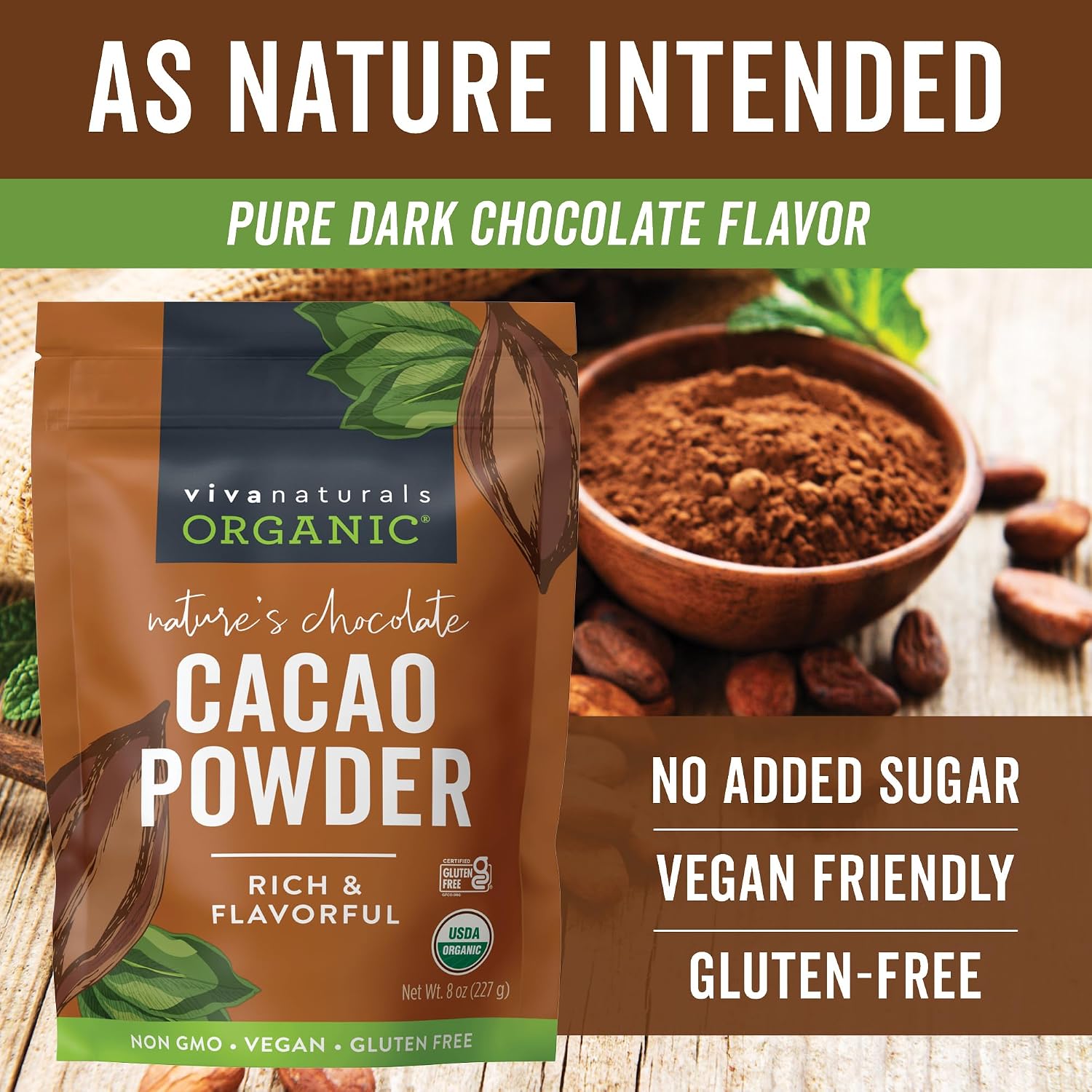 Organic Cacao Powder, Unsweetened, 1 lb (454 g) – Rich Dark Chocolate Flavor, Perfect for Baking, Smoothies & Hot Chocolate – Vegan, Keto, Paleo, Non-GMO & Gluten-Free Cocoa Powder