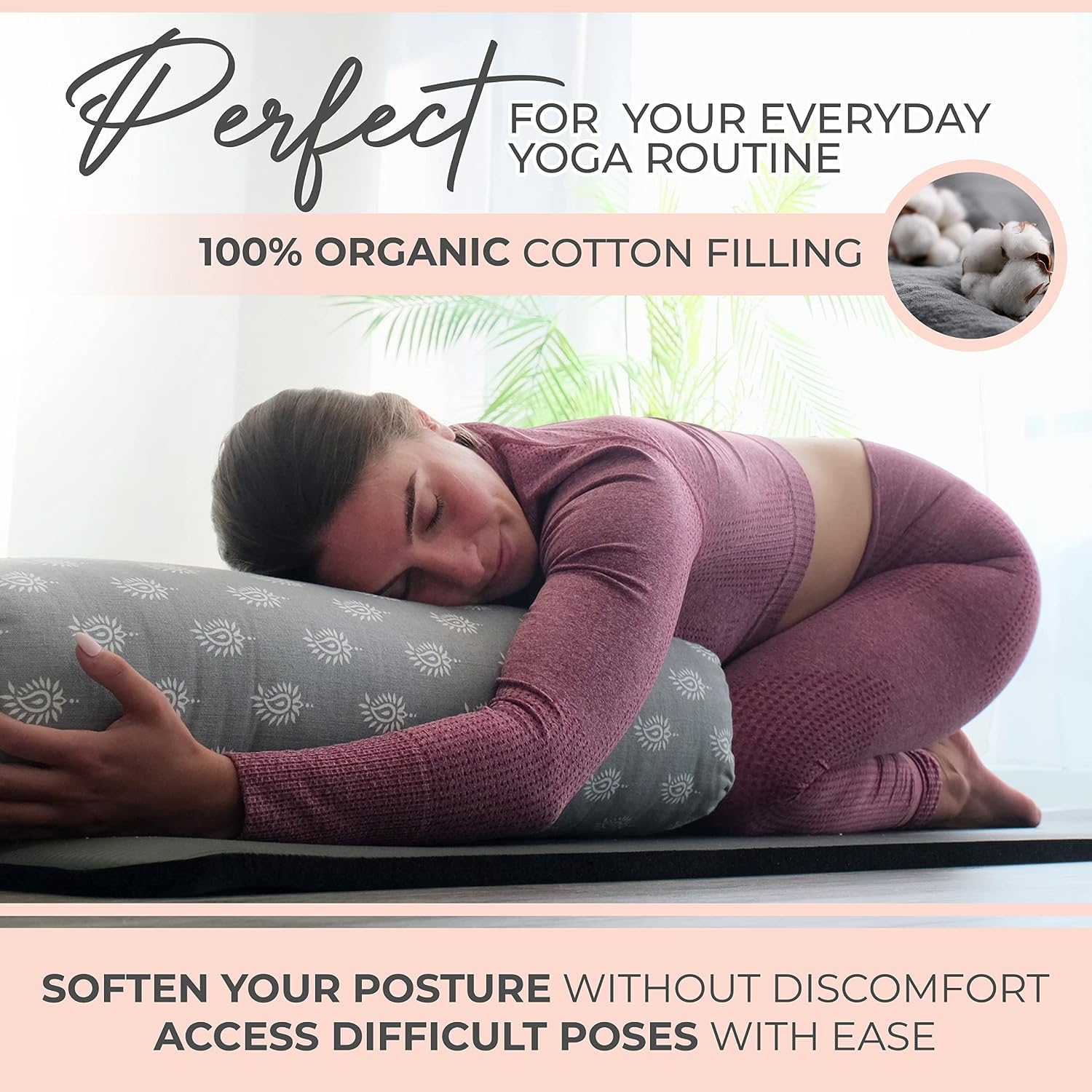 Y O GAYO Yoga Bolster - Made with 100% Cotton, Yoga Pillow Set Includes Extra Washable Cover and Carry Bag