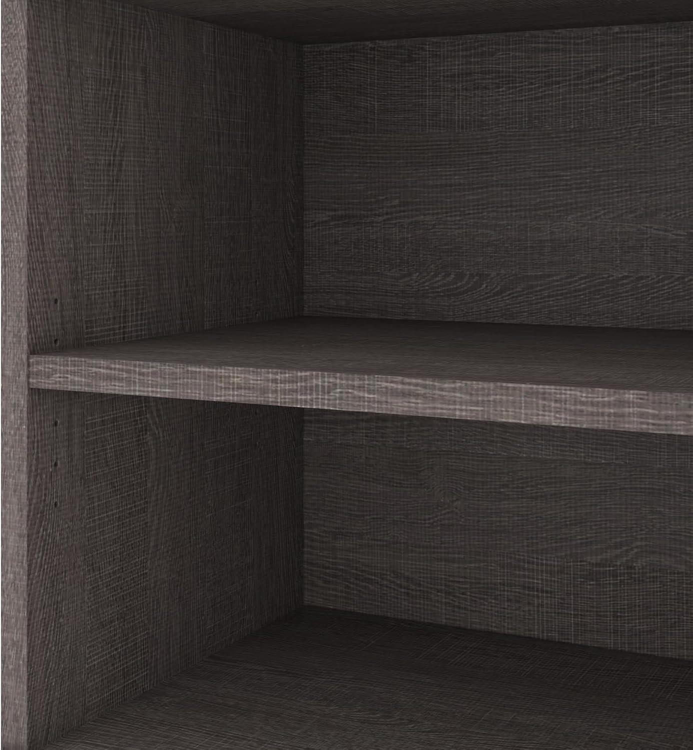 Bestar Pro-Linea 72W U-Shaped Executive Desk in Bark Grey | With Desk Shell, Credenza, Desk Bridge; for home or professional office use; 1 file drawer, 1 box drawer; Wood construction