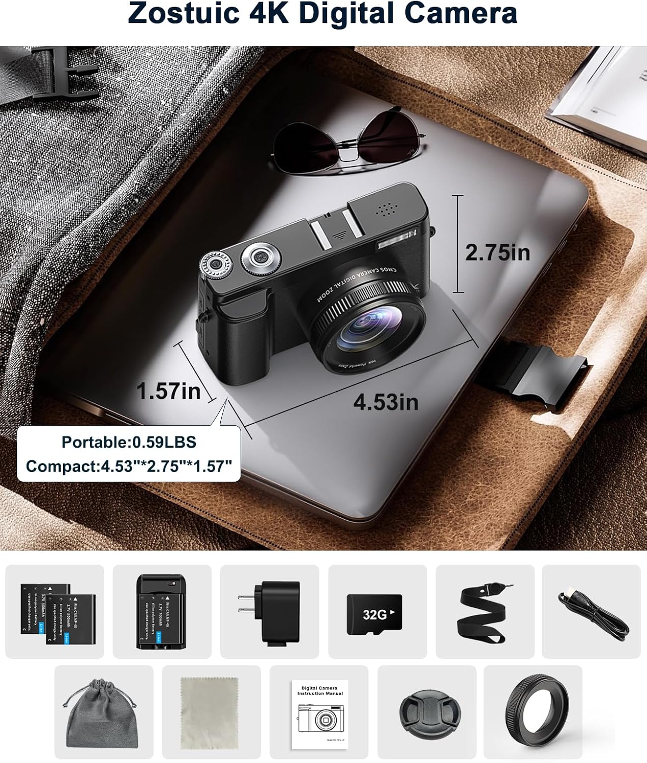 4K Digital Camera for Beginners & Teens, with Flip Screen, 32G Card(Black) | 48MP Camera for Photography, Vlogging Camera for YouTube, Travel