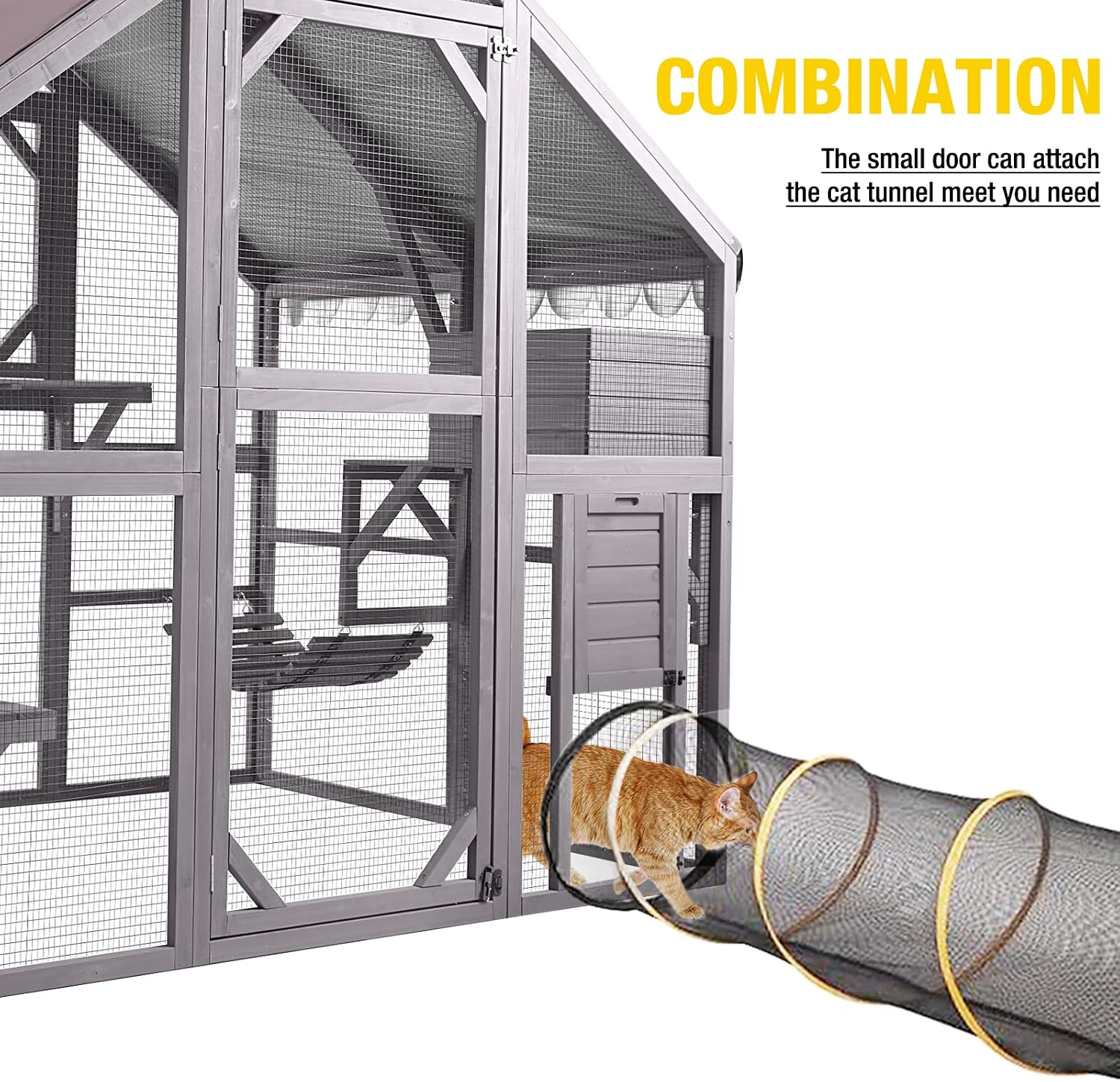 Aivituvin Cat House Outdoor Cat Catio Wooden Large Enclosure with Run on Wheels 70.9" Upgraded Version Catio with Reinforcement Strip