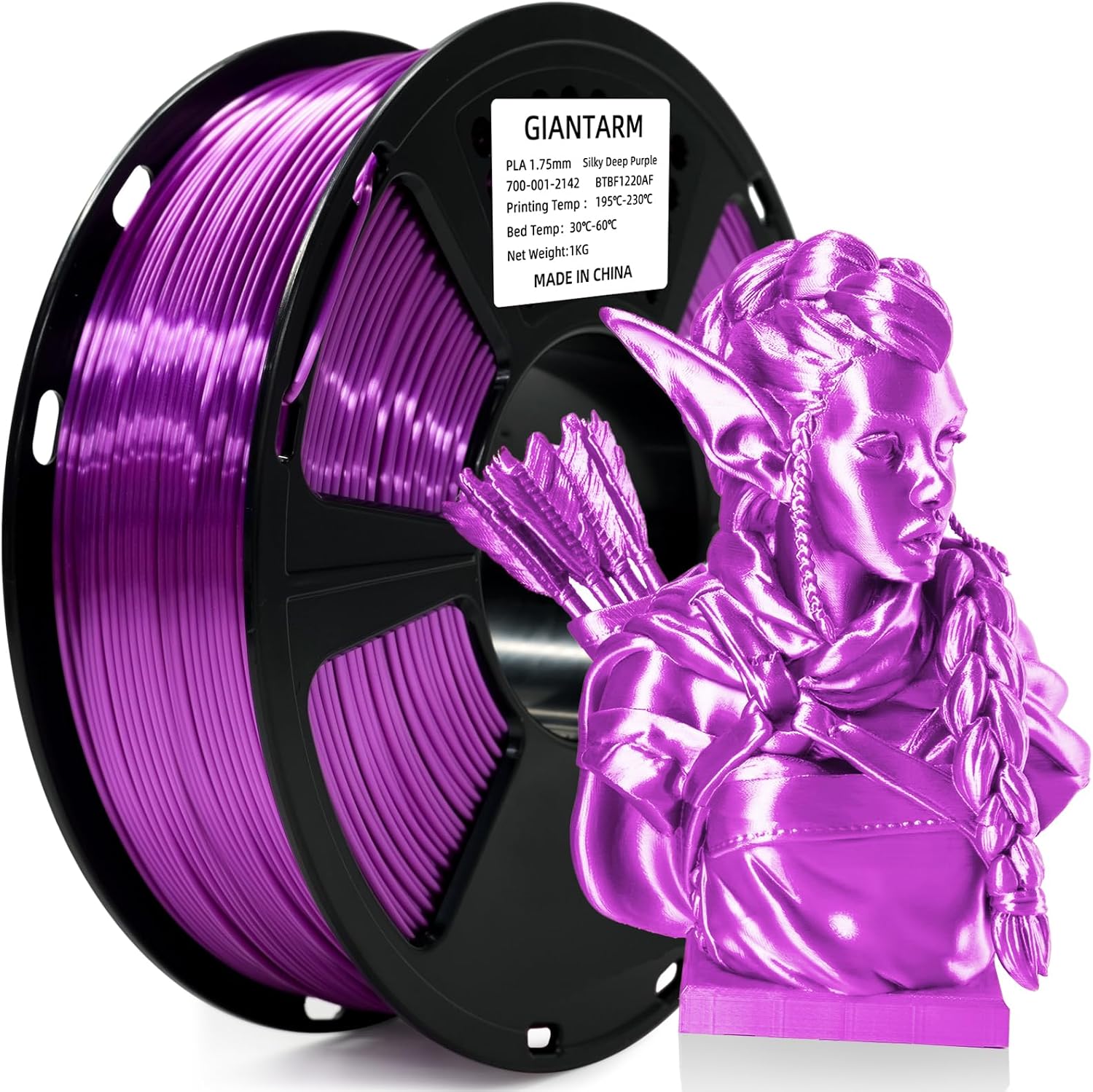 GIANTARM 3D Printer Filament, Silk Gold Pla Filament, 1Kg(2.2lbs) Spool, 1.75mm Dimension Accuracy +/- 0.03mm, 3D Printing Filament