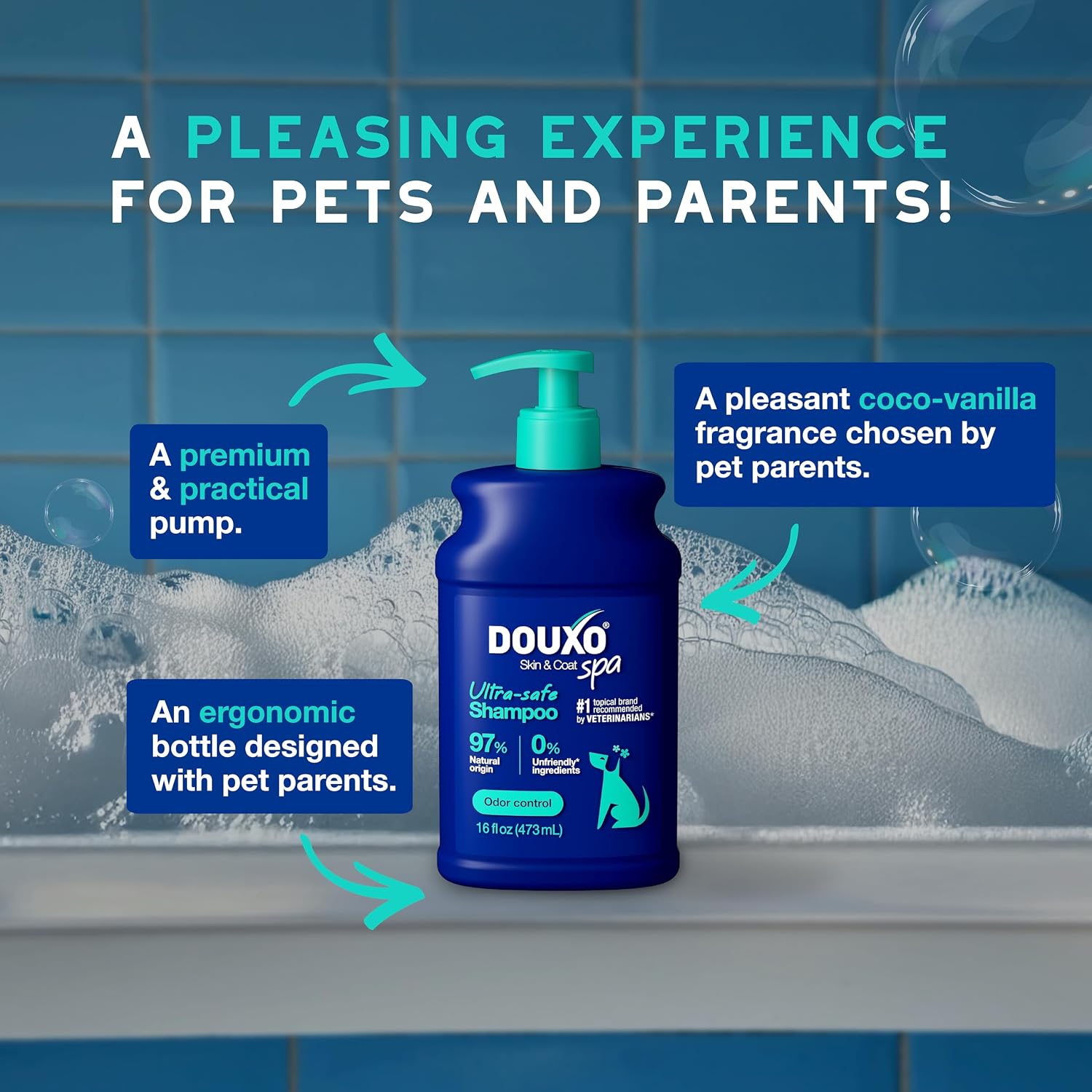 DOUXO SPA Dog Shampoo for Smelly Dogs, 16 fl oz | Hydrates the Skin, Removes Bad Odor, Leaves the Coat Soft and Smelling Great, Ultra-Safe Formula