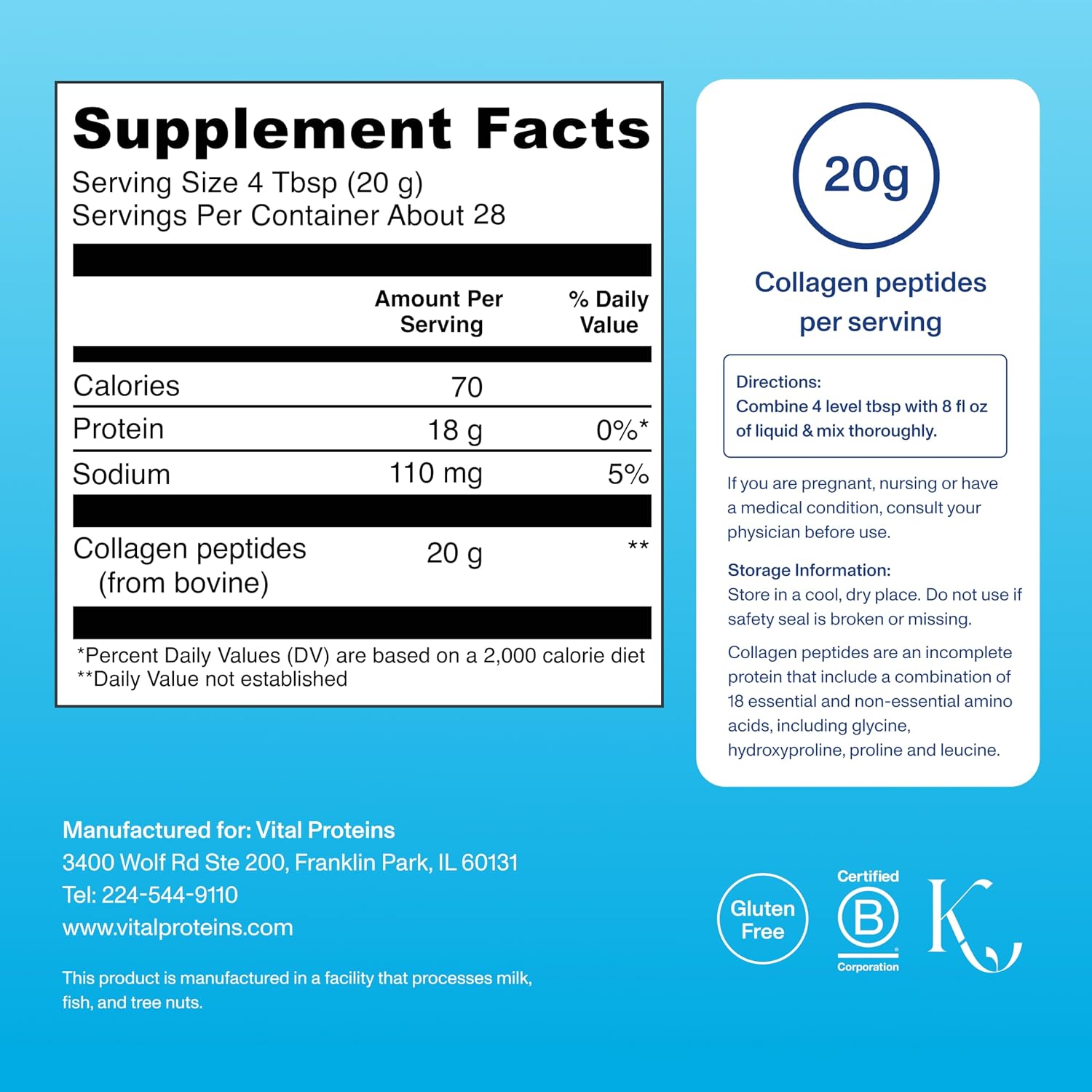 Vital Proteins Collagen Peptides Powder, Unflavored Stick Packs, 20 Count | 10g Hydrolyzed Collagen Peptide Per Packet, Supports Hair Skin & Nails, Travel-Friendly Stick Packs, 20 Servings