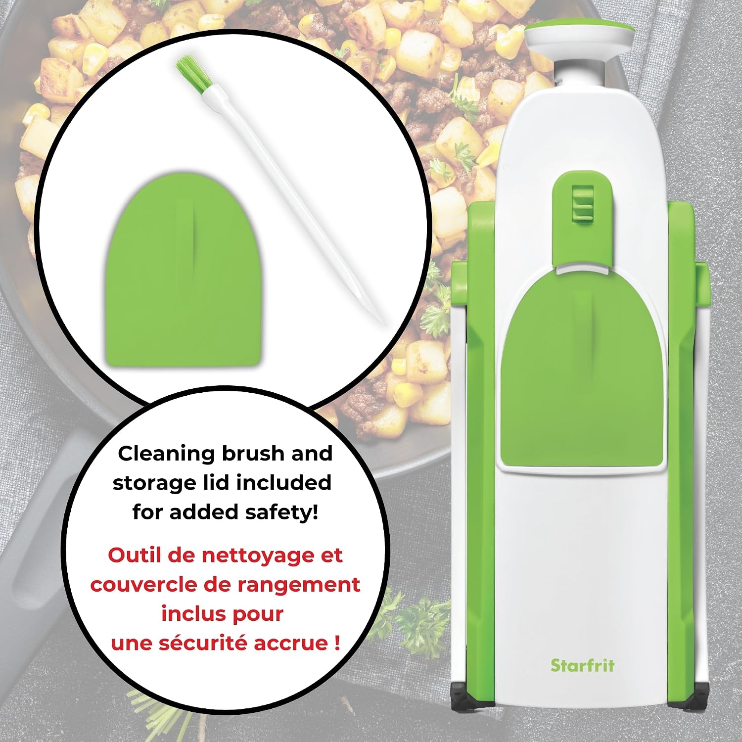 Starfrit Pump'n'Slice Vertical Mandoline, Food Slicer & Chopper, Safe