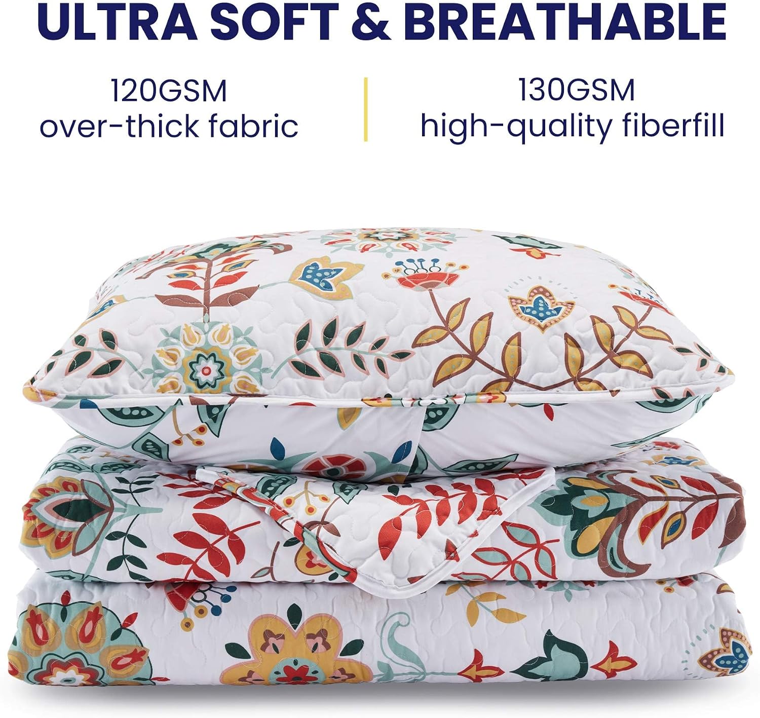 SLEEP ZONE 3-Piece Printed Quilt Set - Full/Queen Size - Lightweight Reversible Bedding Coverlet Set for All Season (Classic Paisley Pattern)