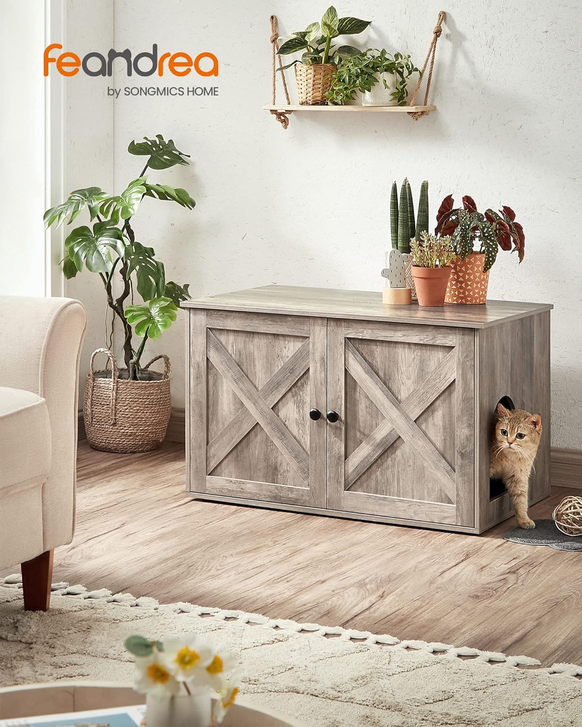 Feandrea Cat Litter Box Enclosure, End Table, 31.5 x 20.9 x 19.7 Inches
