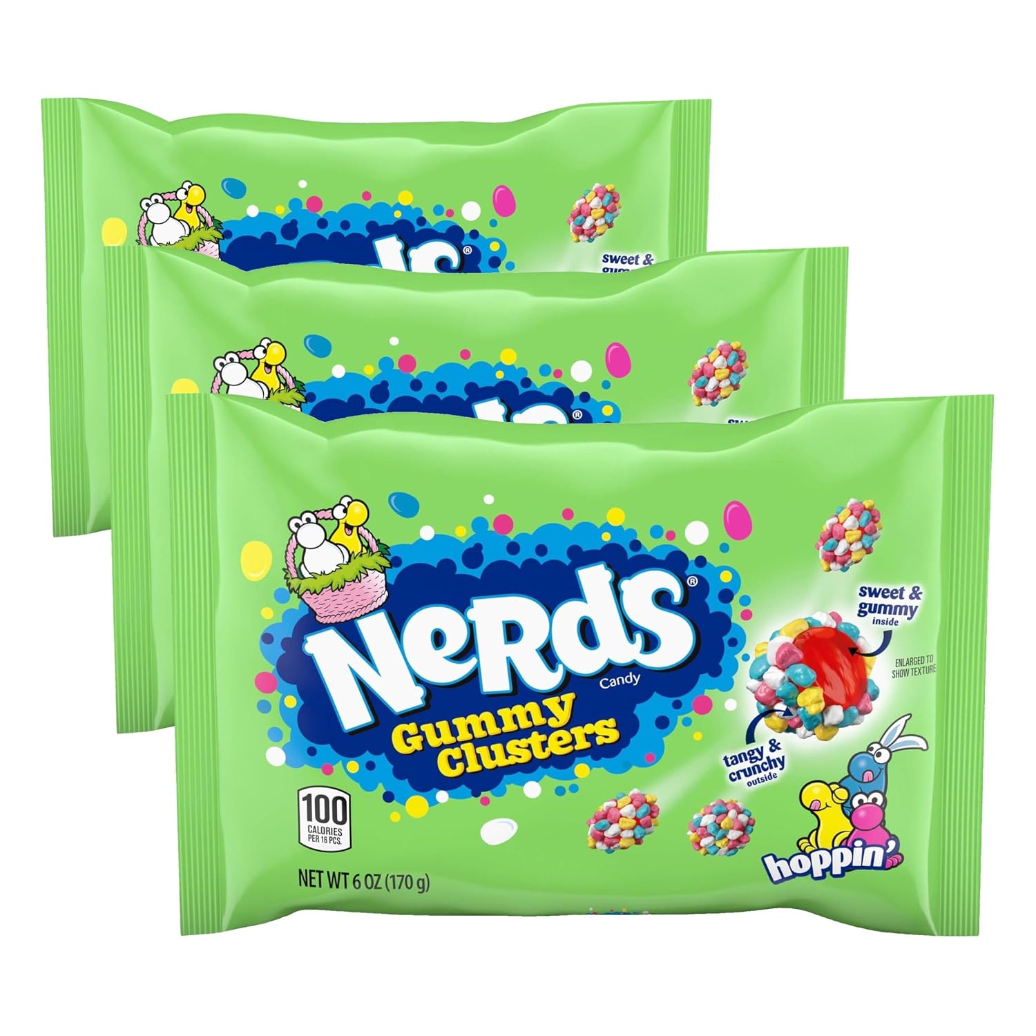 Nerds, Gummy Clusters Candy, Rainbow, Crunchy and Gummy, 8 Ounce