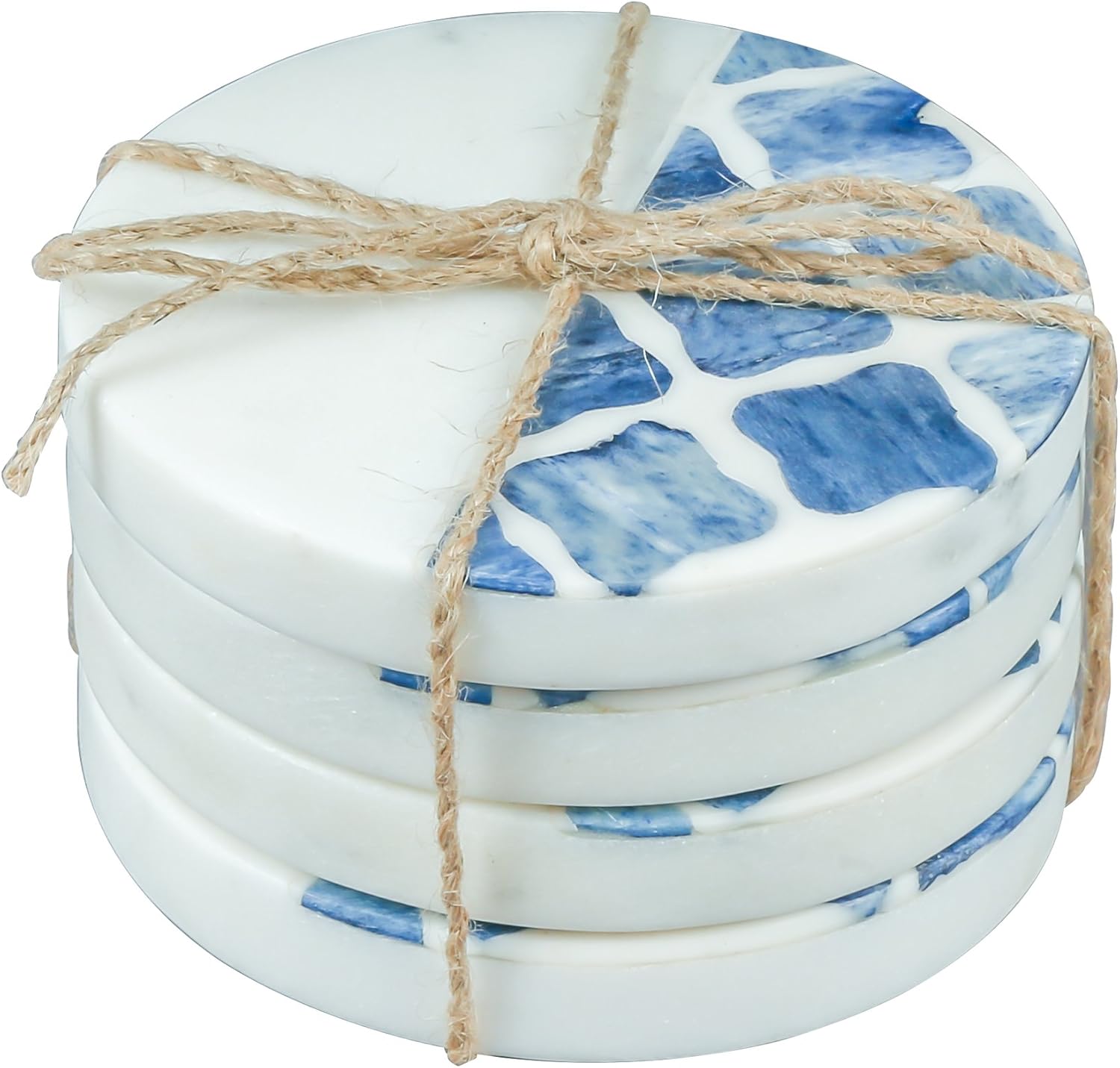 Thirstystone 4 Pack Natural Marble Square Coasters with Protective Cork Backing, Elegant, Luxourious, Easily Wipes Clean