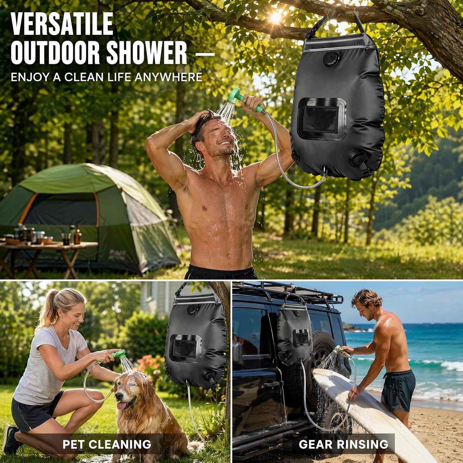 Solar Shower Bag | 5 Gal/20L Solar Heating Camping Shower Bag | Removable Hose | On-Off Switchable Shower Head | Ducha Portatil | Traveling Shower | Portable Shower for Beach Swimming, Hiking