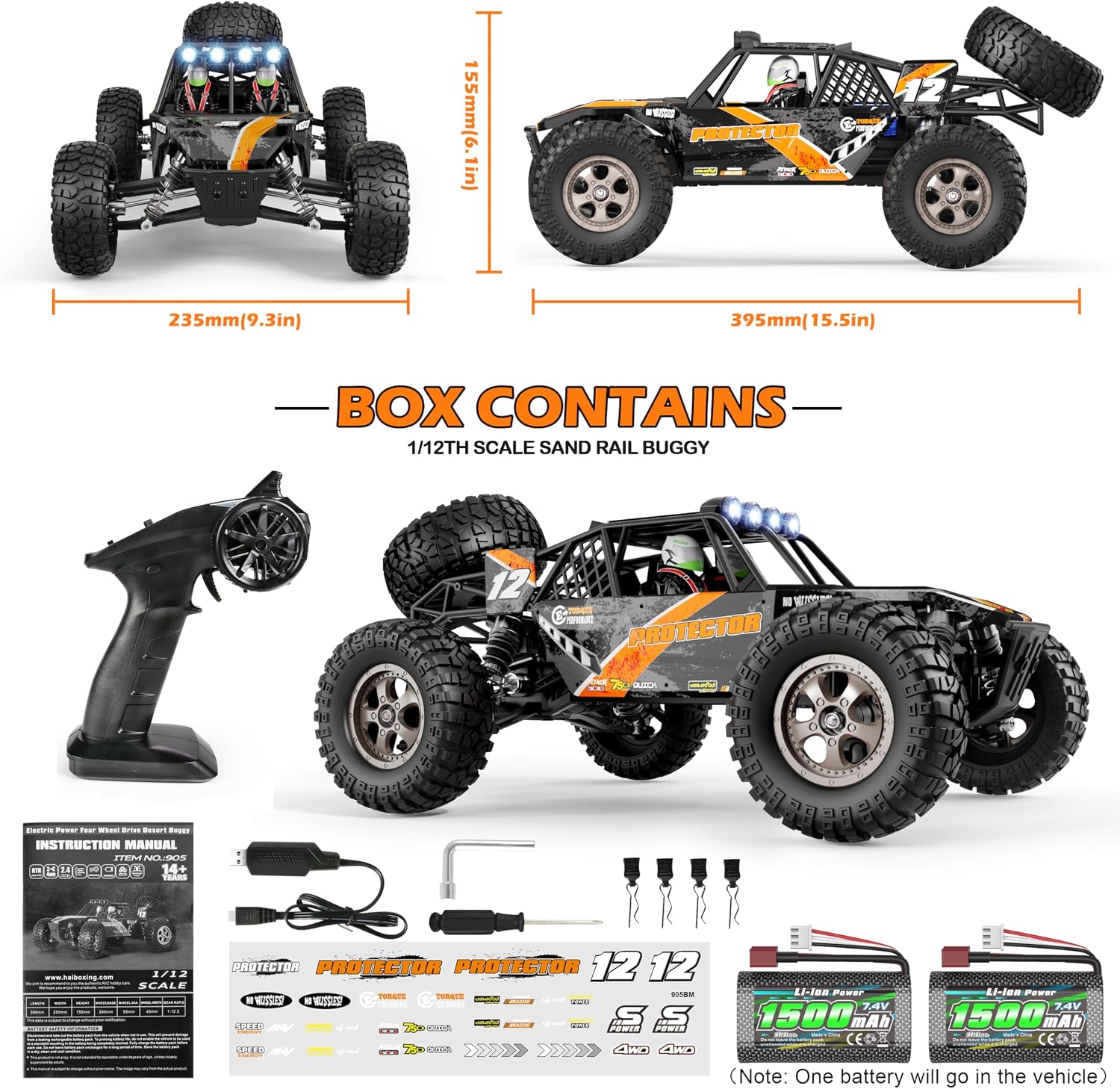 HAIBOXING 905 Protector 1:12 Scale RC Cars, Off-Road RC Buggy Hobby Grade | Aluminum Oil-Filled Shocks, Fast Remote Control Car 38 km/h