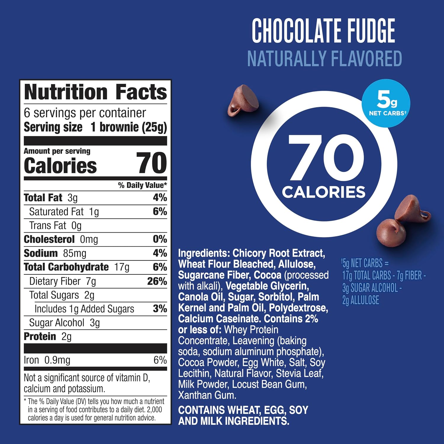 Fiber One 70 Calorie Chocolate Fudge Brownies, Mega Pack, 18 ct, 16 oz | 26% Daily Value of Fiber per Bar, 70 Calories & 2g Sugar, 5g Net Carbs, Bulk Pack for Office or Pantry Stocking