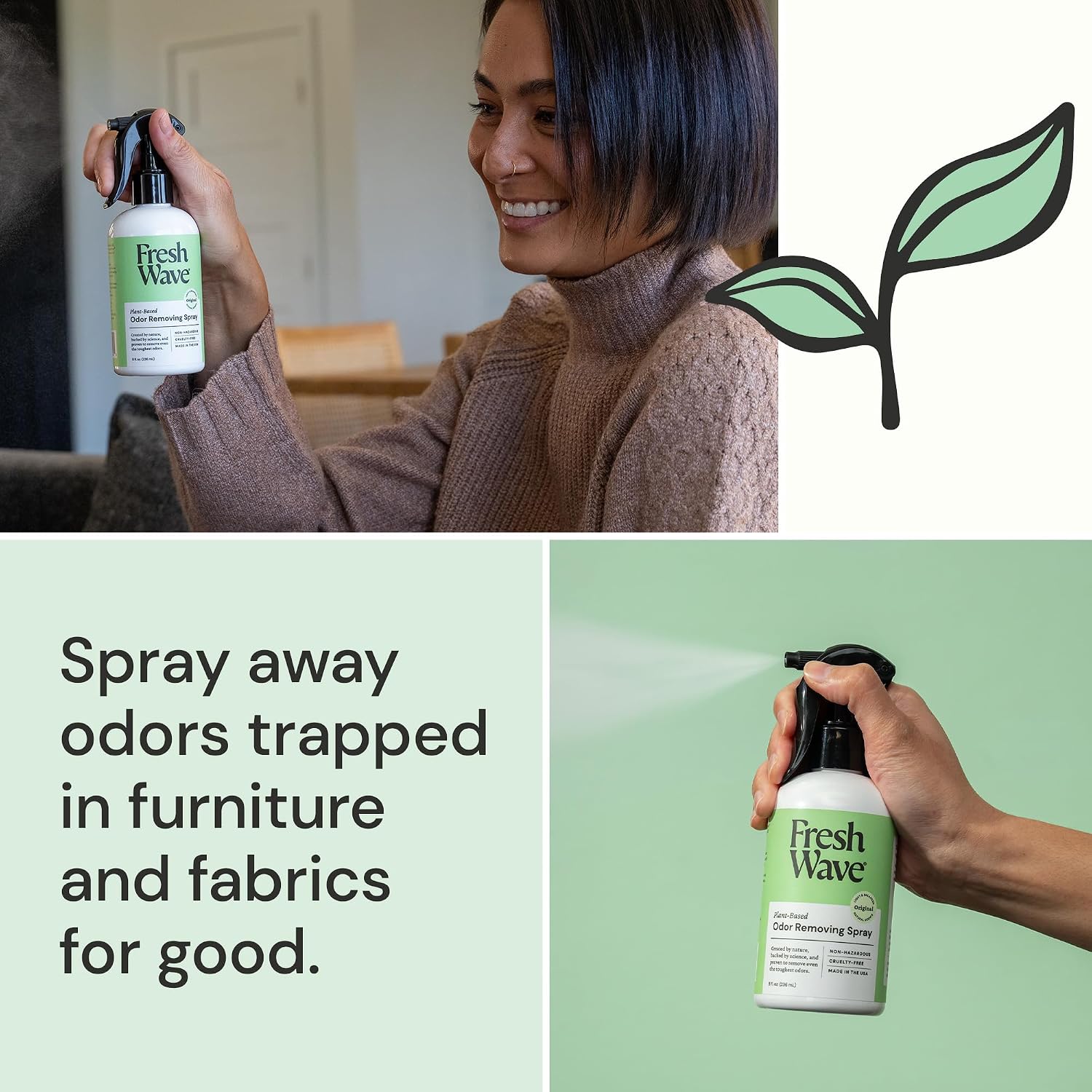 Fresh Wave Original Room and Fabric Air Freshener Spray, 2-Pk, 8 oz | Plant-based formula, Pet-safe and people-safe, Fabric and room deodorizer , For upholstery, carpets, shoes, and pet bedding
