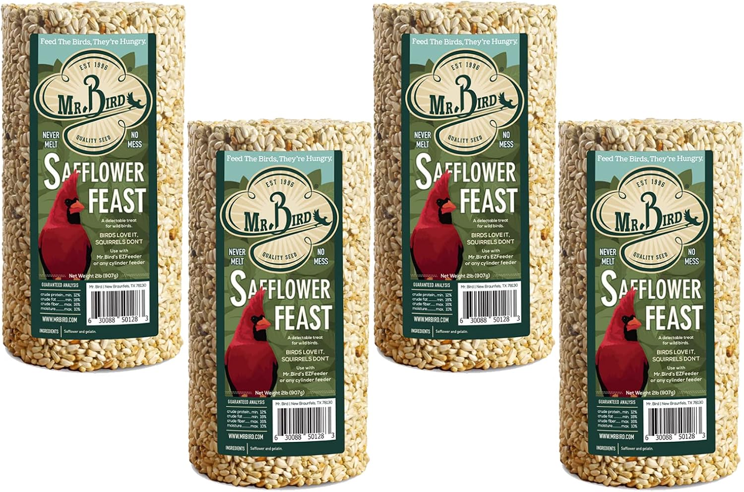 2-Pack Mr. Bird Safflower Feast Wild Bird Seed Cylinder 28oz | Wild Bird Food for Outdoor Birds | Backyard Birdfeeding | Squirrel Resistant