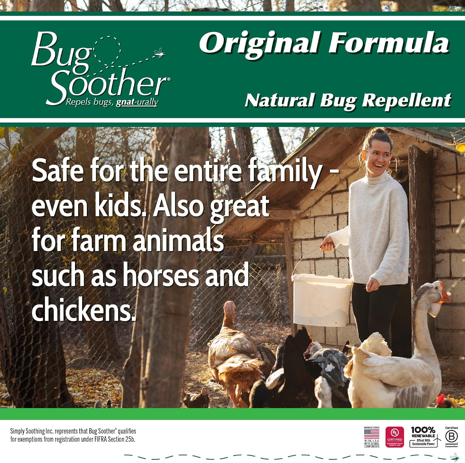 Bug Soother Natural Insect Repellent, DEET-Free Outdoor Spray 1 Gallon | Plant Based | Repels Mosquitos, Gnats & Black Flies | Ideal for Farms