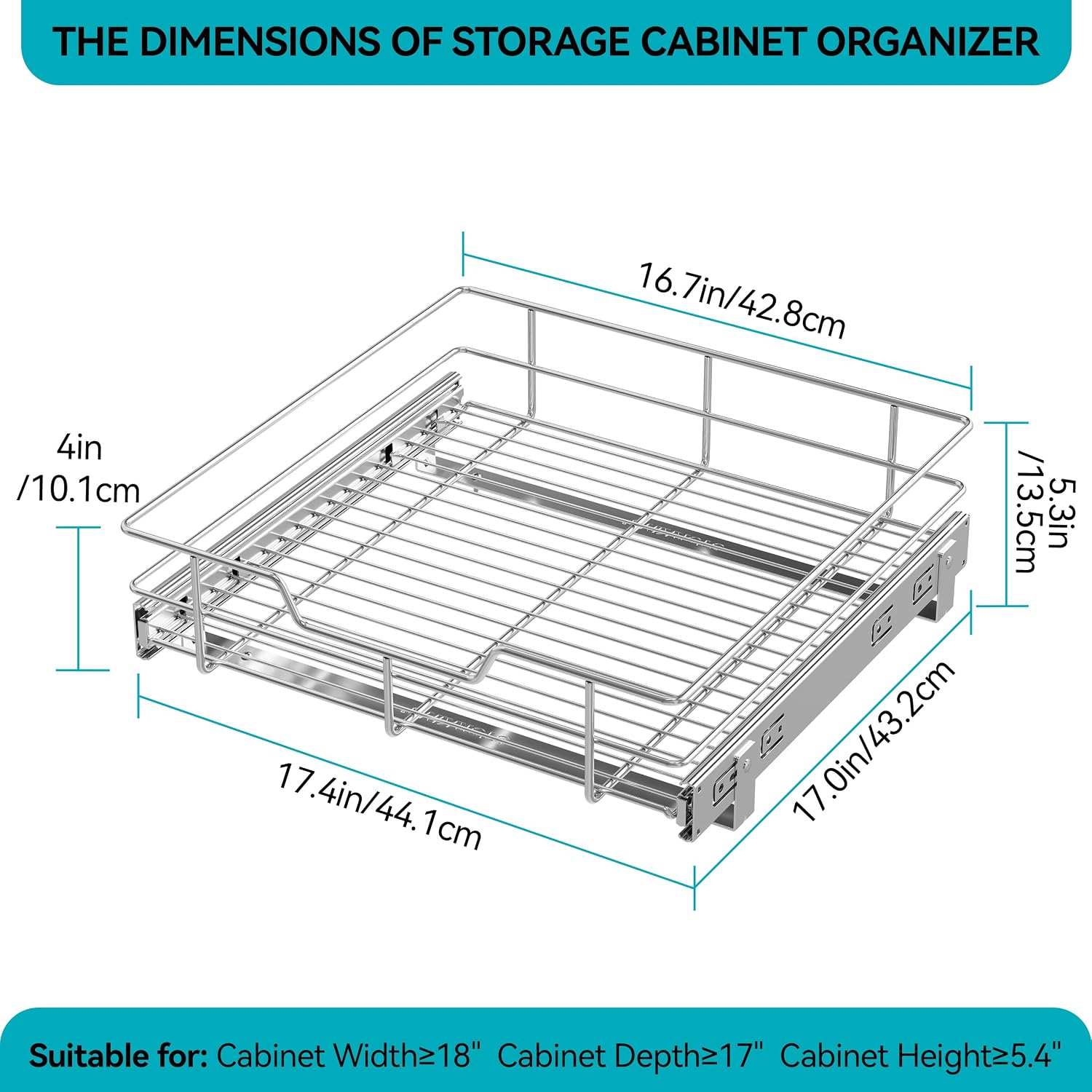 2 Tier Pull Out Cabinet Organizer 11" W X 22" D, Chromed, Full Slide Out