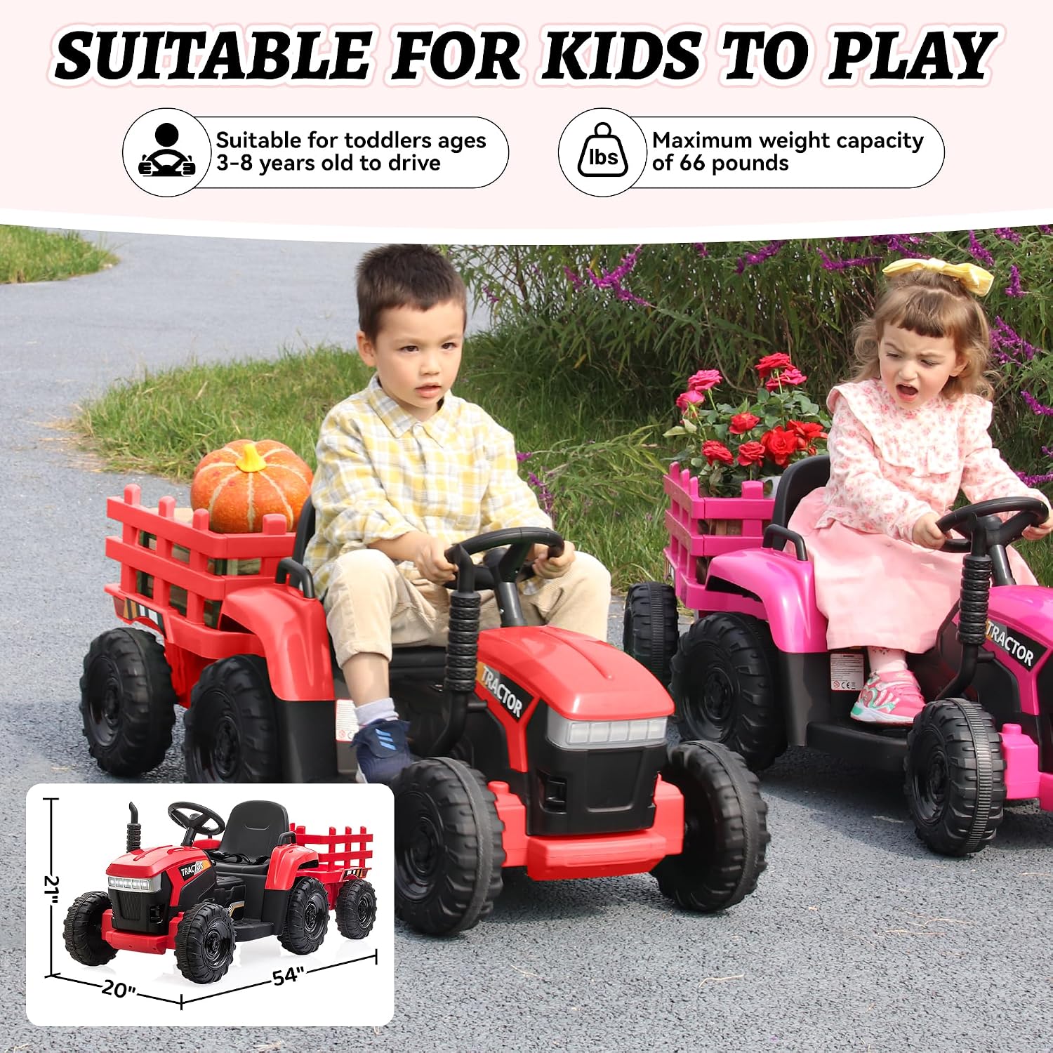 TOBBI Kids Electric Ride On Toy Tractor, Toddlers 12V Battery-Powered Car to Drive