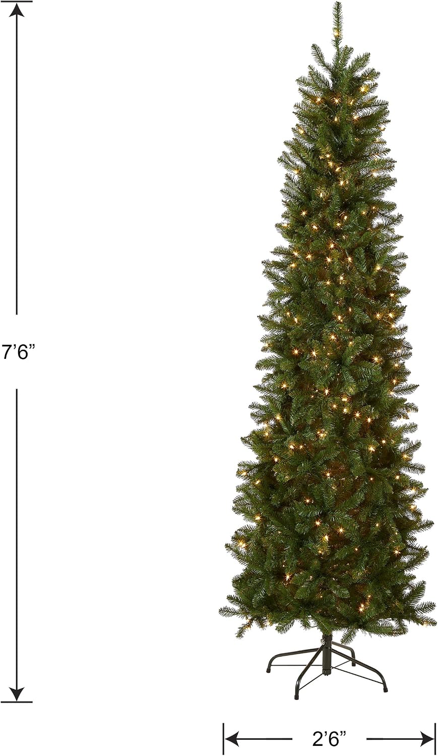 National Tree Company 7.5 ft Pre-Lit Kingswood Fir Slim Artificial Christmas Tree, 350 Warm White LED Lights, 1, 075 Tips, Includes Stand