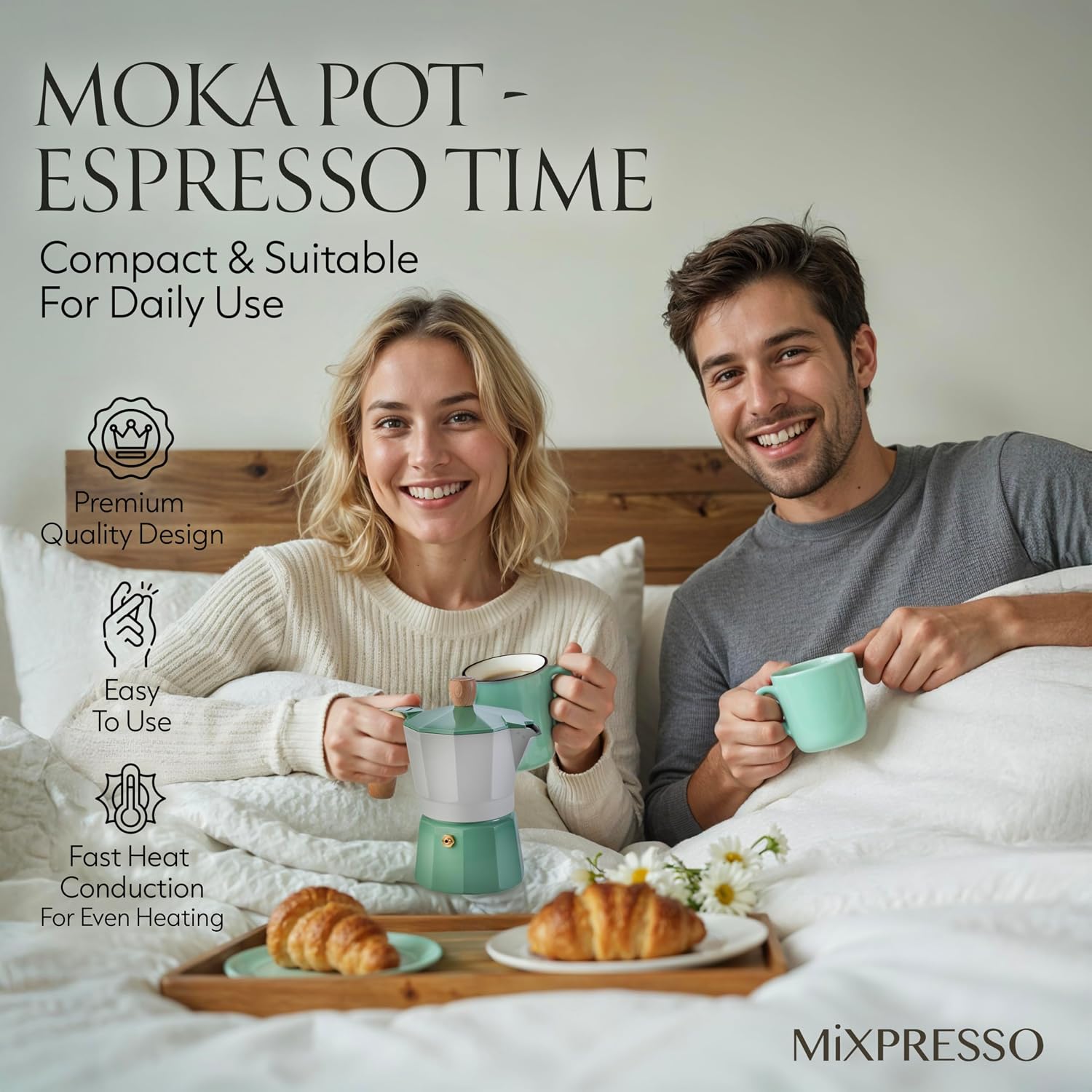 Mixpresso 3 Cup Moka Pot Stovetop Espresso Maker, Italian Cuban Coffee Pot