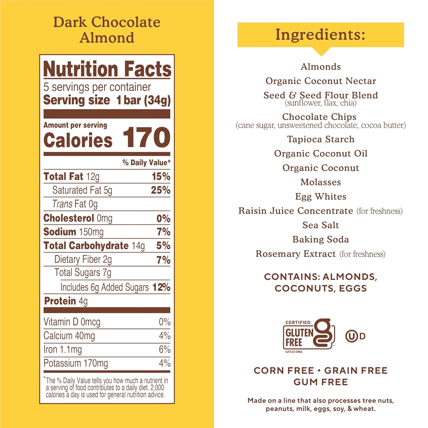 Simple Mills Soft Baked Dark Chocolate Almond Flour Bars, 5 ct, 1.19 oz each