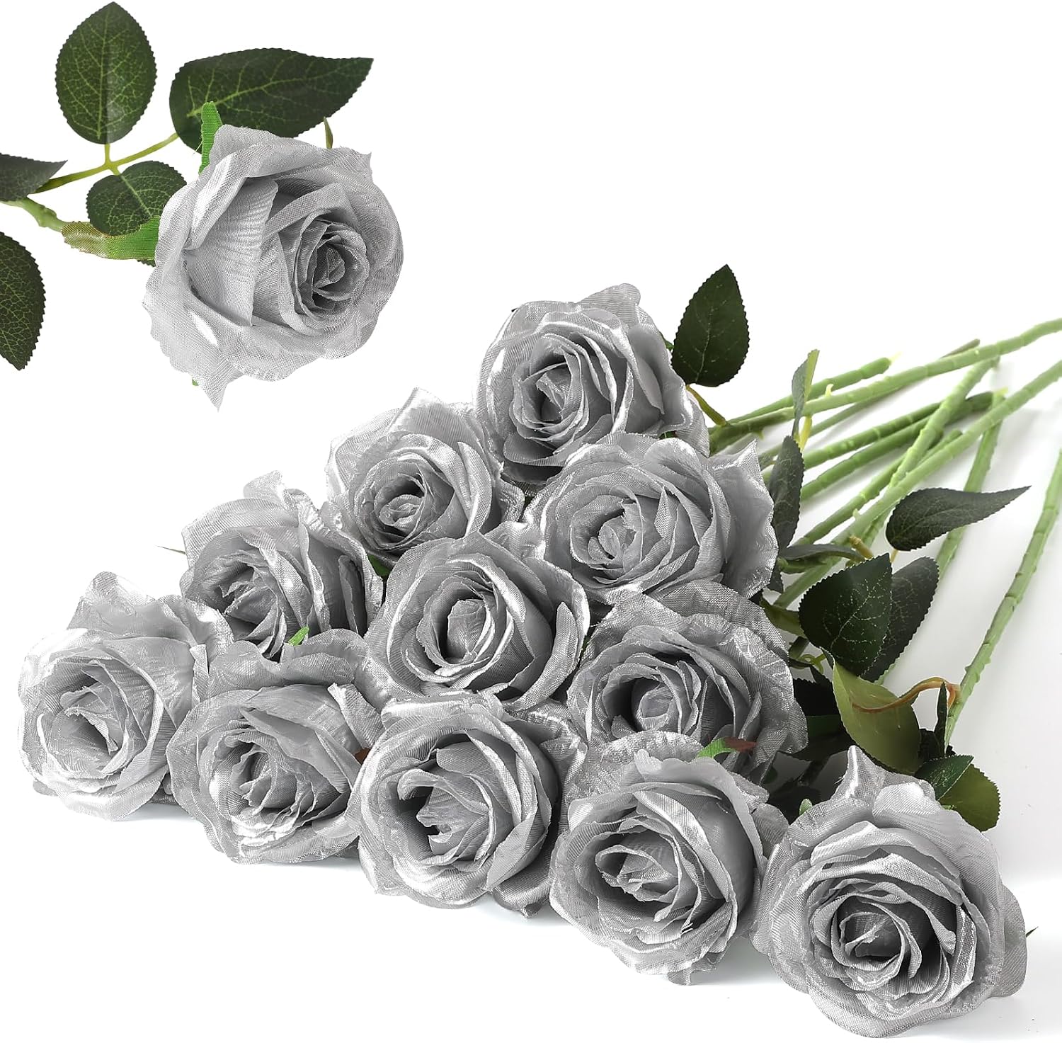 Hawesome 12PCS Artificial Silk Flowers Realistic Roses Bouquet Long Stem for Home Wedding Decoration Party (Yellow, 6 Flowers 6 Buds)