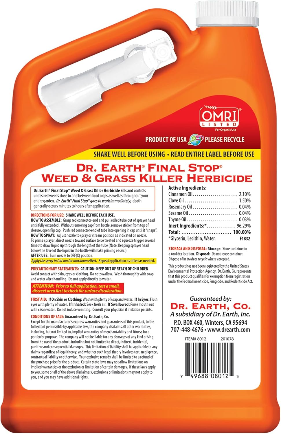 DR Earth Final Stop Ready-to-Use Natural Herbicide, 1 Gallon