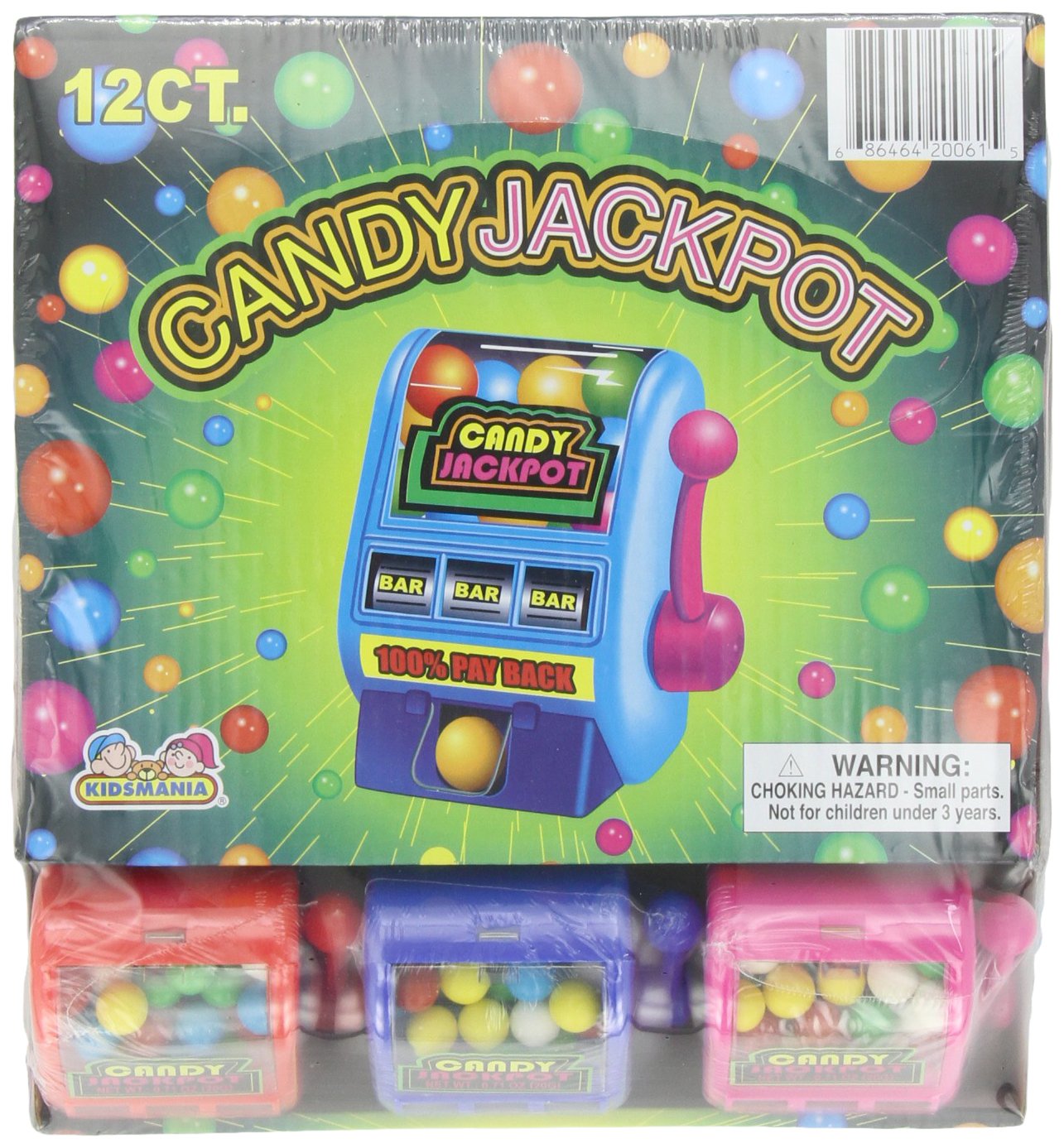Kidsmania Candy Jackpot Slot Machine Candy Dispenser, 0.7-Ounce Candy-Filled Dispensers (Pack of 12)